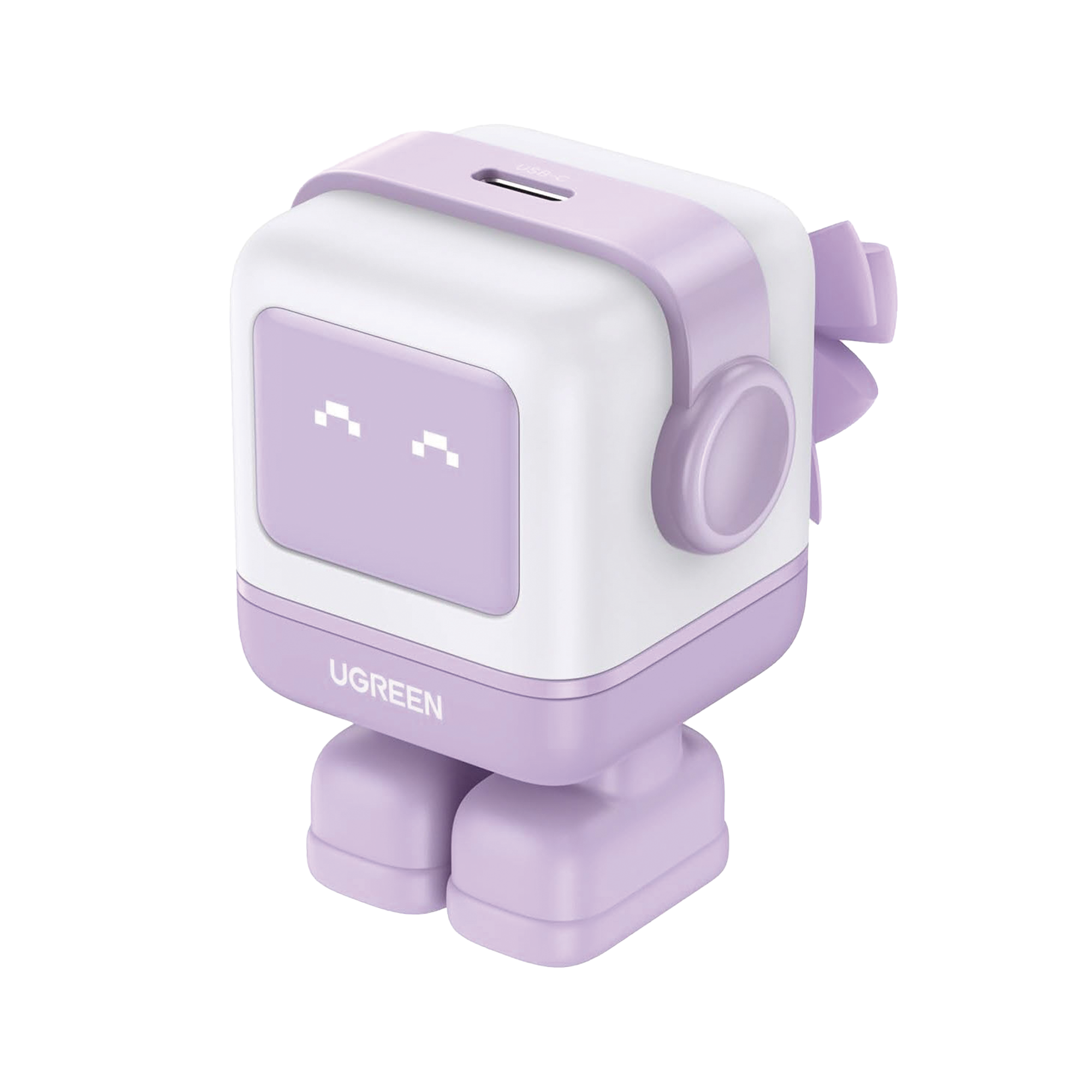 Cargador Mini GaNRobot 30W serie UNO | 1 USB-C de Carga Rápida | Tecnología GaN II | Multiprotocolo PD/QC/SCP/FCA | Carga Inteligente | Pantalla LED | Zapato Magnético Extraíble | Thermal Guard | Color Lila.