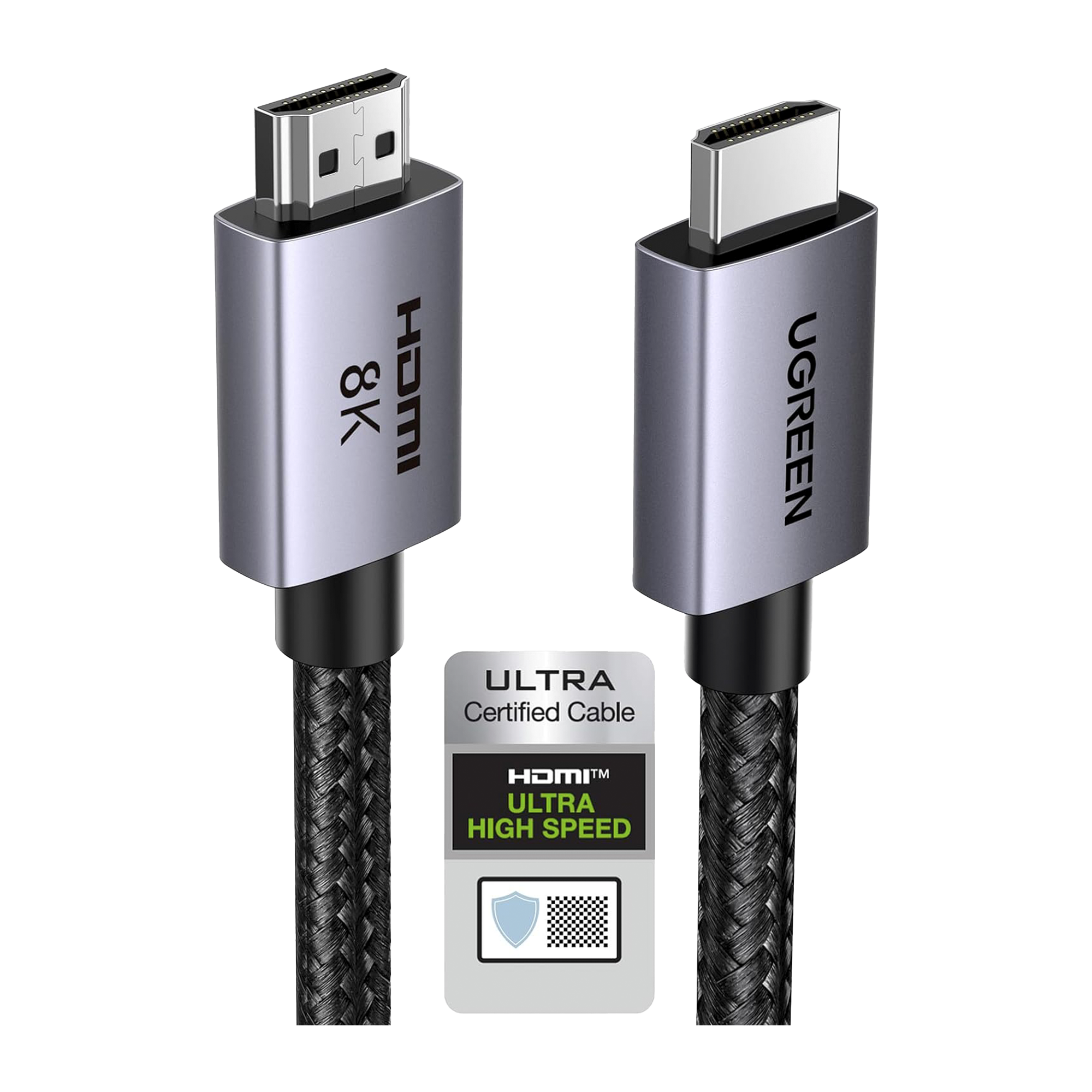 Cable HDMI 2.1 de 8K@60Hz | 2 m | 48Gbps | HDR10+ | 3D Inversivo| eARC | Dolby ATMOS | VVR | QMS | QFT | ALLM | 3 modos de Visualización | Certificado HDMI 8K | Niquelado | Nylon Trenzado | Carcasa de Aluminio.
