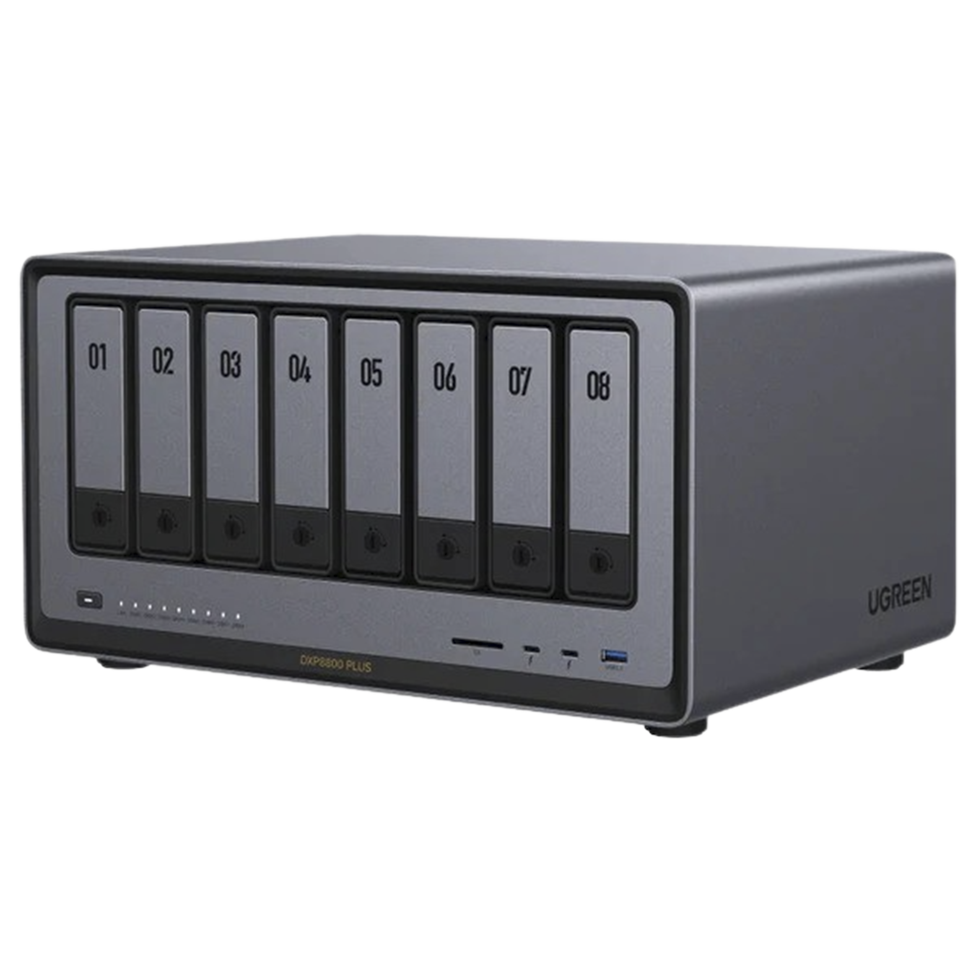 NASync DXP8800 Plus | SO UGOS Pro | Intel X86 12th Gen Intel® Core™ i5 | SSD 128 GB | 8-Bahias (SATA) | 8GB DDR5 (Exp. a 32GB) | 2* M.2 SSD | 4 Puertos Thunderbolt™4 | WiFi | 1*USB3.2 Gen2, 10Gb/s | HDMI 8k.