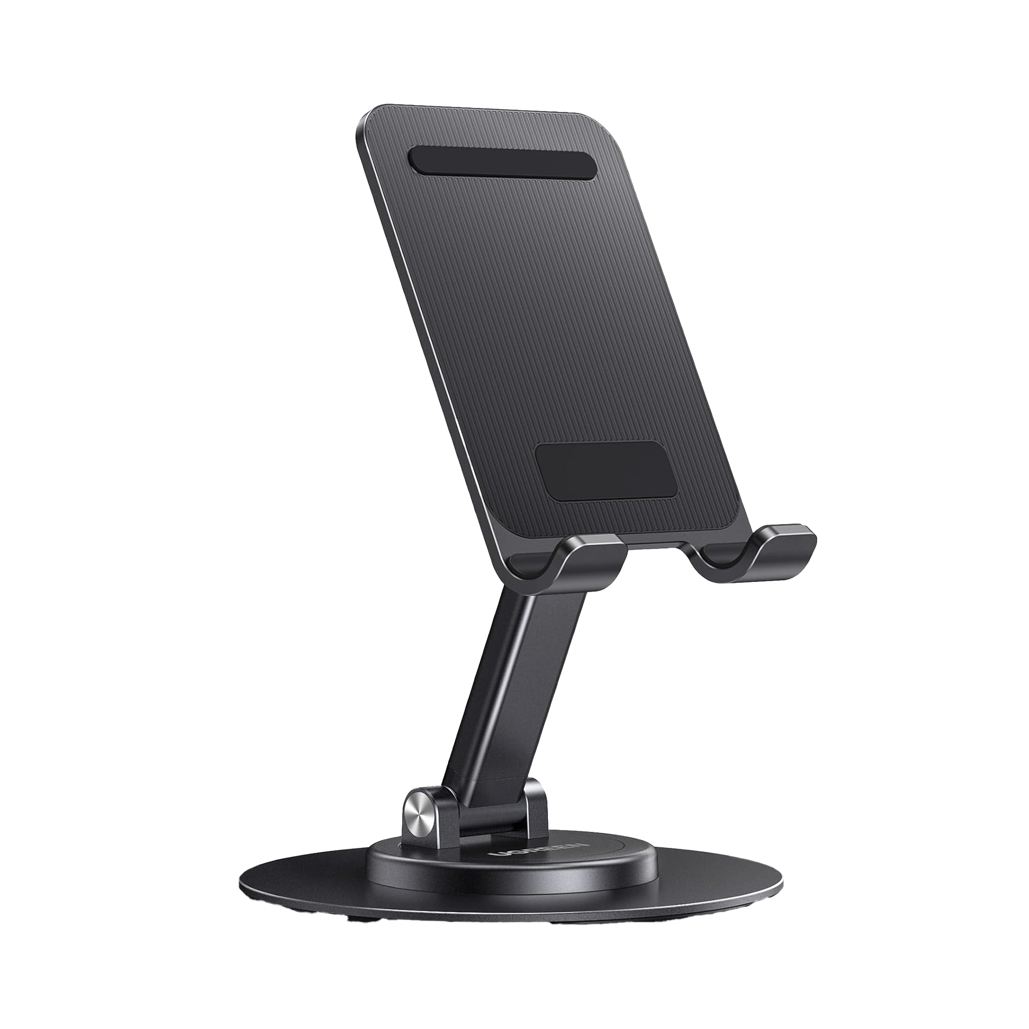 Soporte para Teléfono Celular Giratorio | 360° de Rotación | Angulo Ajustable | Altura Ajustable 17-20cm | Antideslizante | Ejes Giratorios de Alta Precisión| Plegable | Aluminio | Color Gris