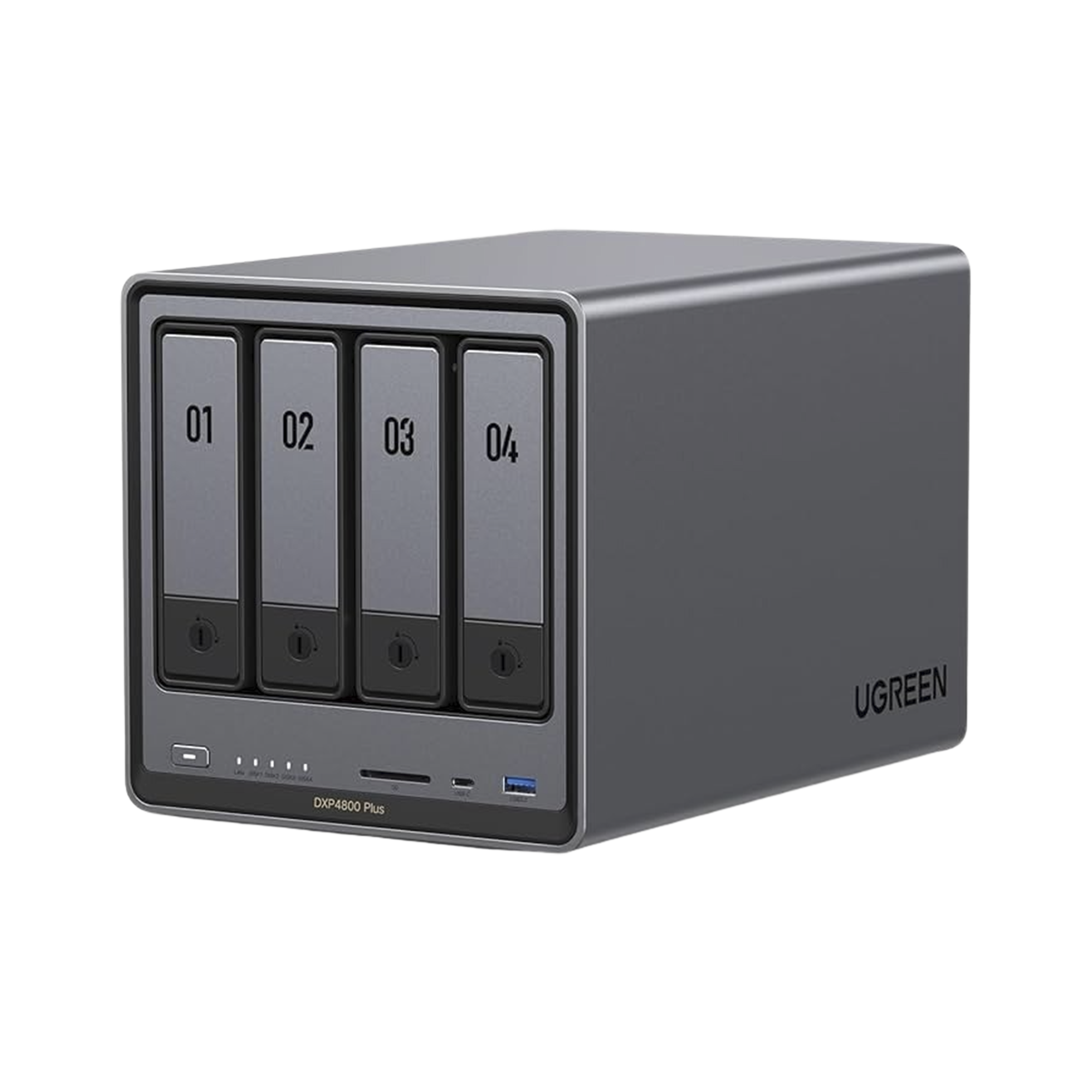 NASync DXP4800 Plus | SO UGOS Pro | Pentium Gold 8505 Intel® Core™ i5 | 4-Bahias (SATA) hasta 96TB | 2* M.2 SSD hasta 16TB | 8GB DDR5 (Exp. a 64GB) | 2 Ethernet | HDMI 4K | 2* USB2.0 | 1*USB 3.2Gen1 | 1* USB 3.2Gen2 | 1*USB-C 3.2Gen2 | SD 3.0
