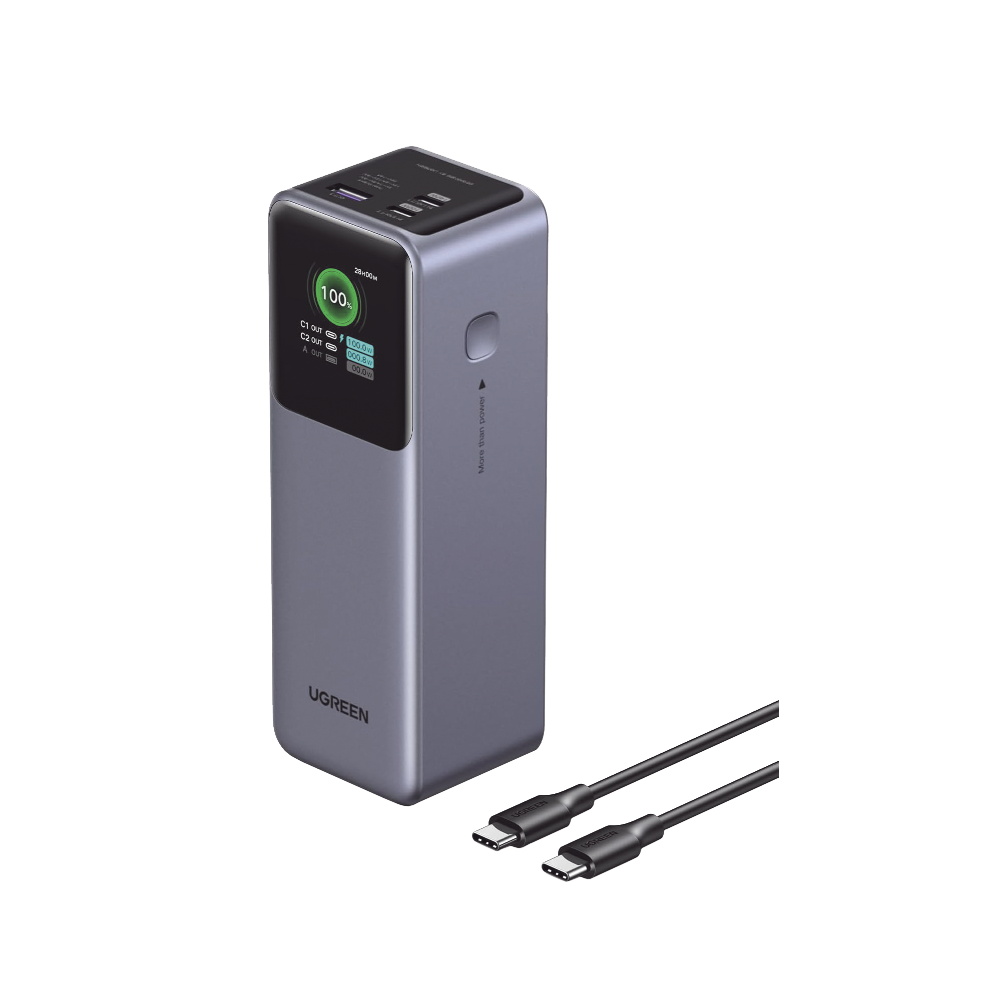 Power Bank de 25000mAh | 3 Salidas 200W Max. | USB-A + 2 USB-C | PD 3.0, QC3.0 | FCP | SCP | Pantalla Inteligente | Carcasa Ignifuga | Color Gris | Incluye Cable USB de 50cm | Carga tu Laptop de Manera Segura.