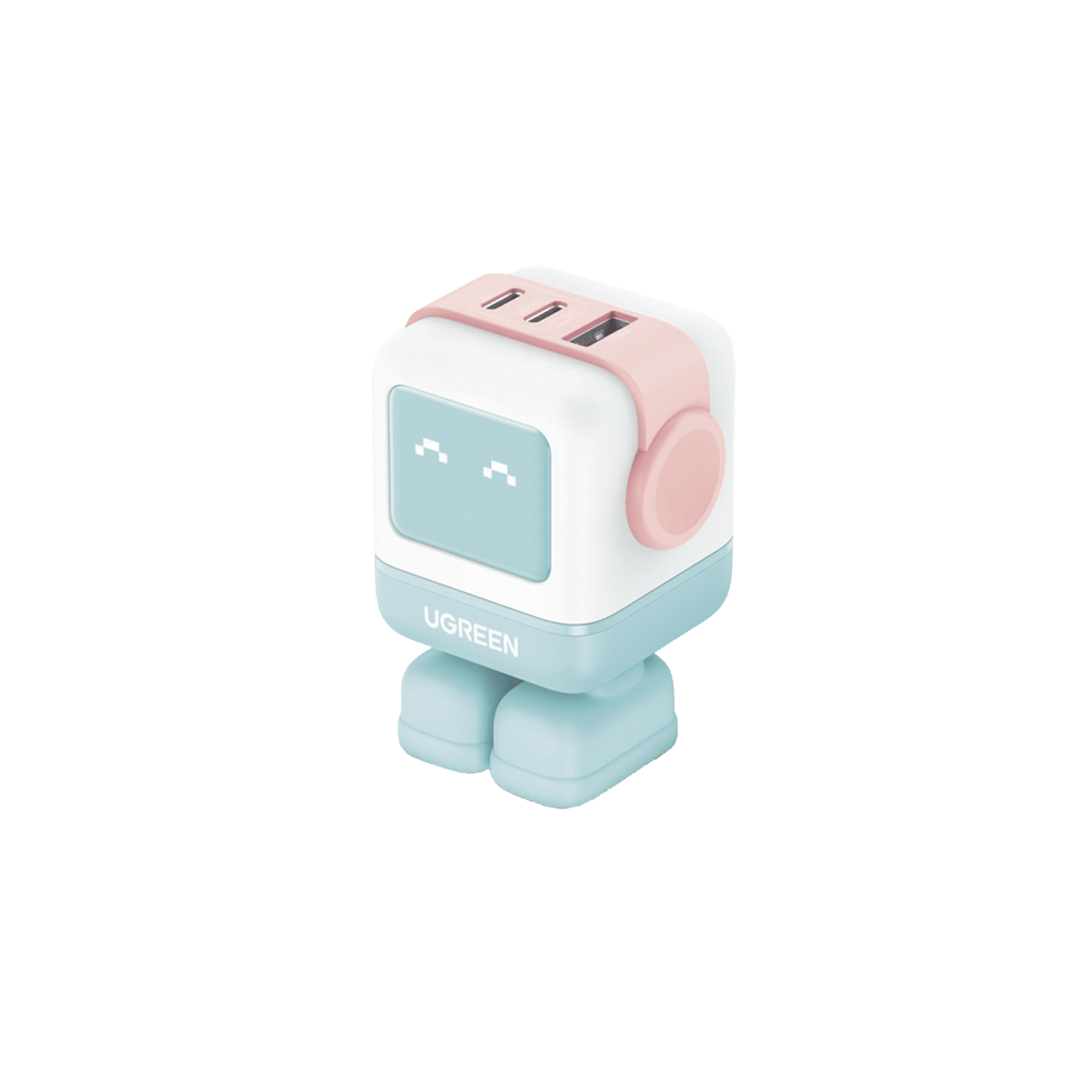 Cargador RobotGaN de 65W Serie UNO | 3 Puertos de Carga Rápida | 2 USB-C | 1 USB-A | PD 3.0 | QC 4.0 | Carga Inteligente | Tecnología GaN II | Zapato Magnético Extraíble | Carcasa Ignifuga | Pantalla LED.