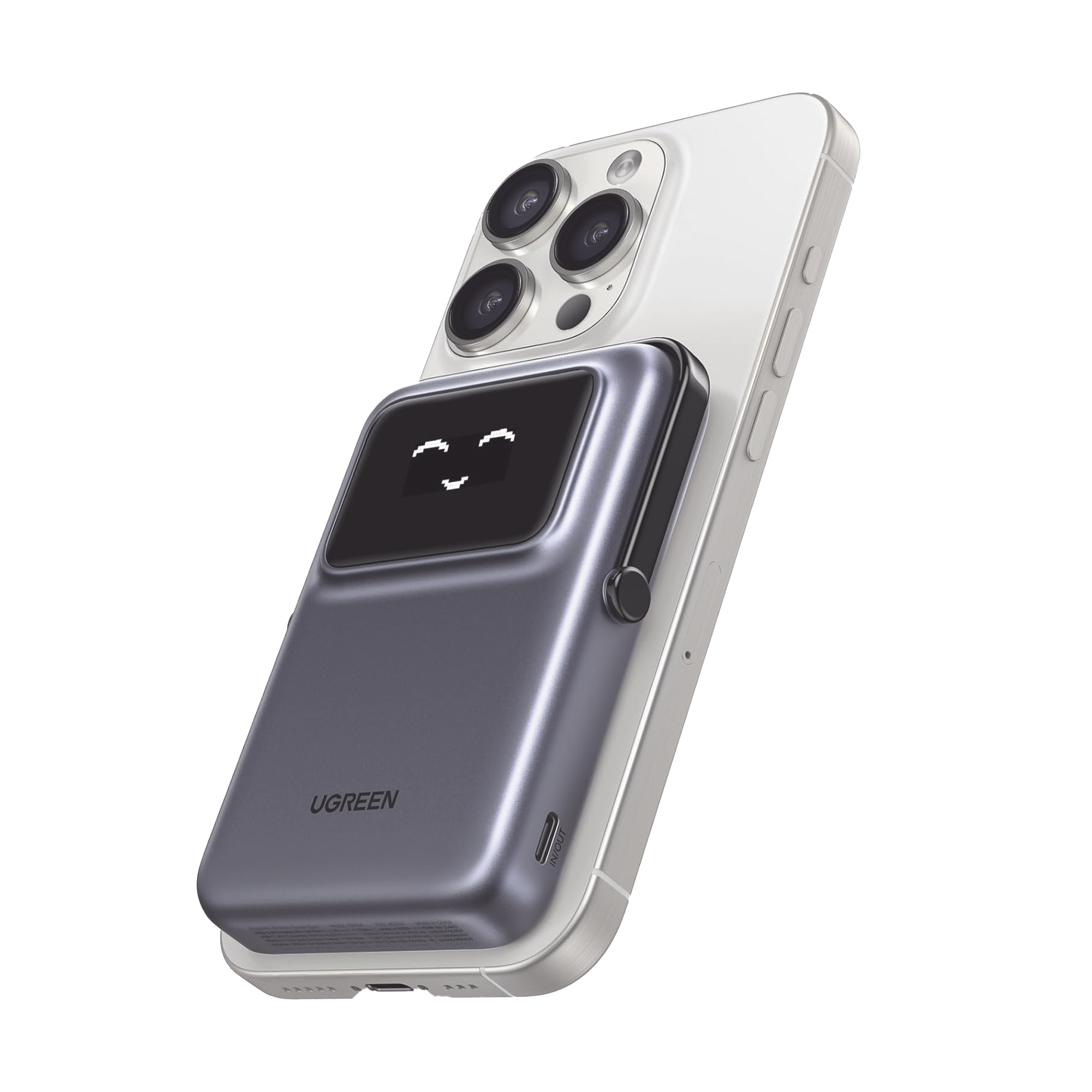 Power Bank Serie UNO Inalambrico | 10000mAh | 7.5W/20W  |  Con Emojis de Estado | Carga Rápida USB-C Bidireccional  | Pantalla TFT  Inteligente | Con Holder | Color Grey.