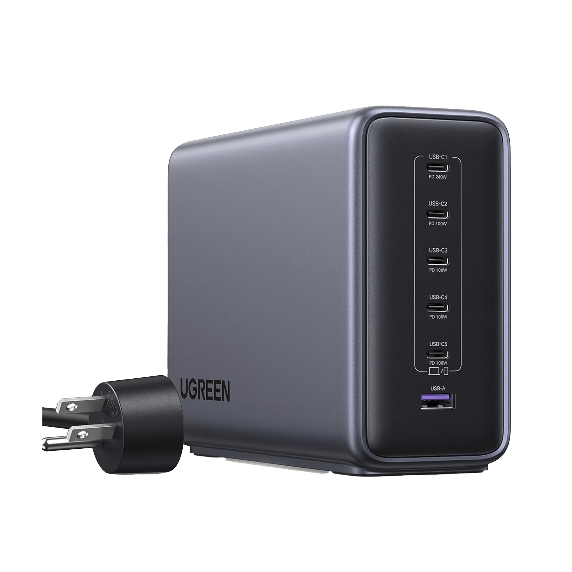 Cargador rapido de escritorio GaN de 500 W y 6 puertos.