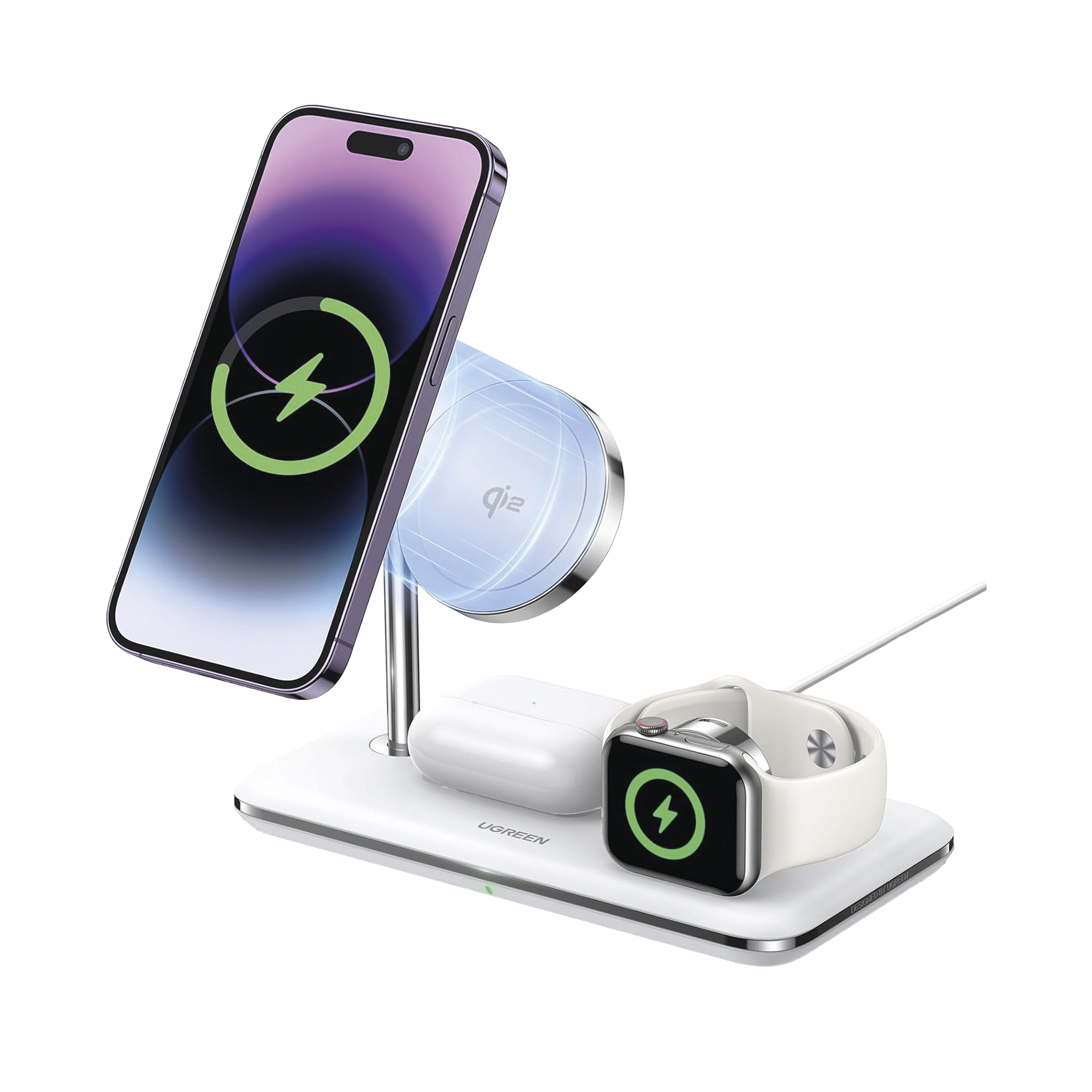 Cargador Inalámbrico MagSafe 3 en 1 | 25W | Certificación Oficial Qi2 | MFI | Perfecto para iPhone, AirPods y Apple Watch | Carga Adaptativa /Simultanea | Luz Indicadora LED | Incluye Cable.