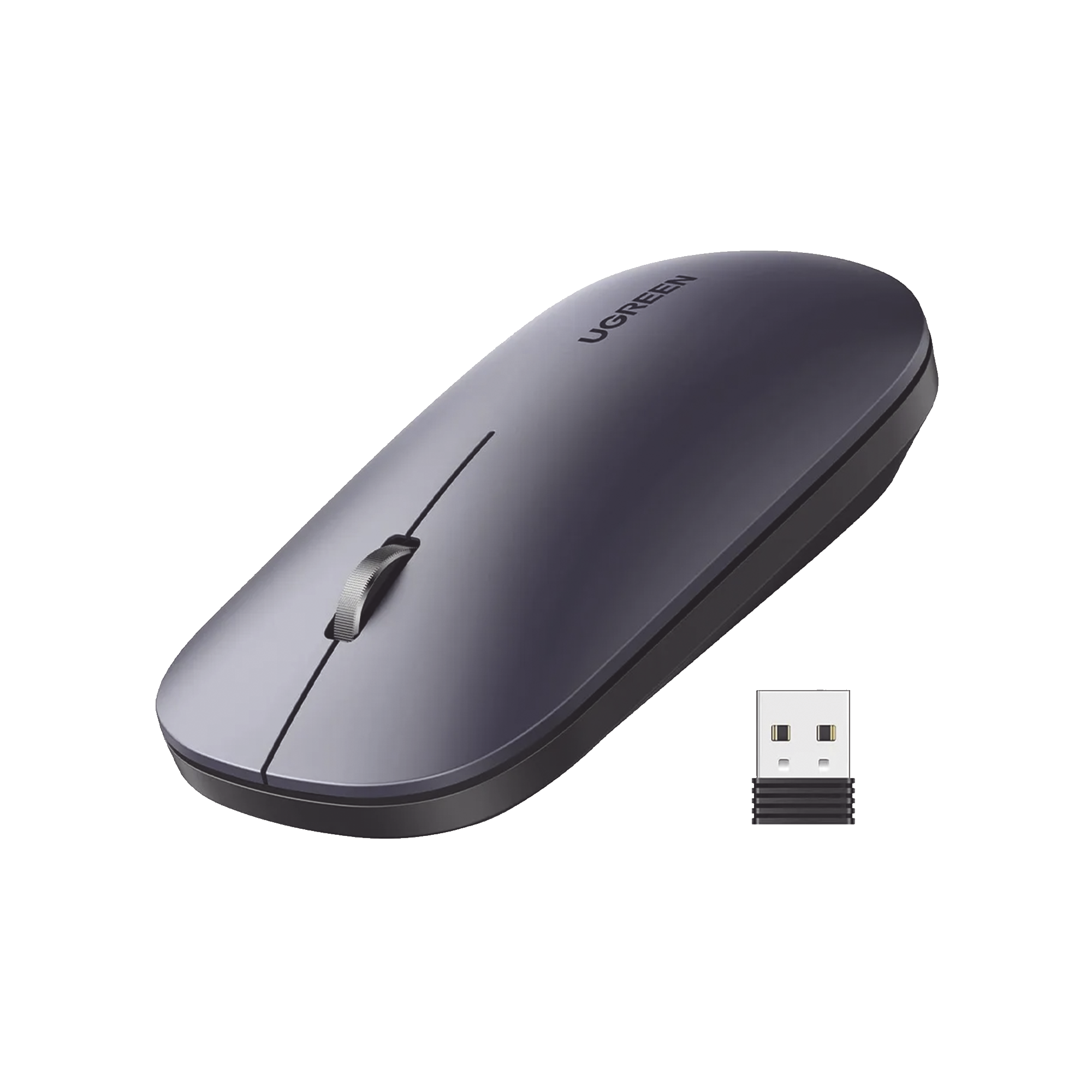 Mouse inalámbrico 2.4 GHz | Ultra Delgado y Silencioso | DPI 1000/1600/2000/4000 (Ajustable) | Alcance 10m | Scroll de Aluminio | Adaptable a diferentes superficies | Diseño suave al tacto | Contiene Receptor USB | Color Negro.
