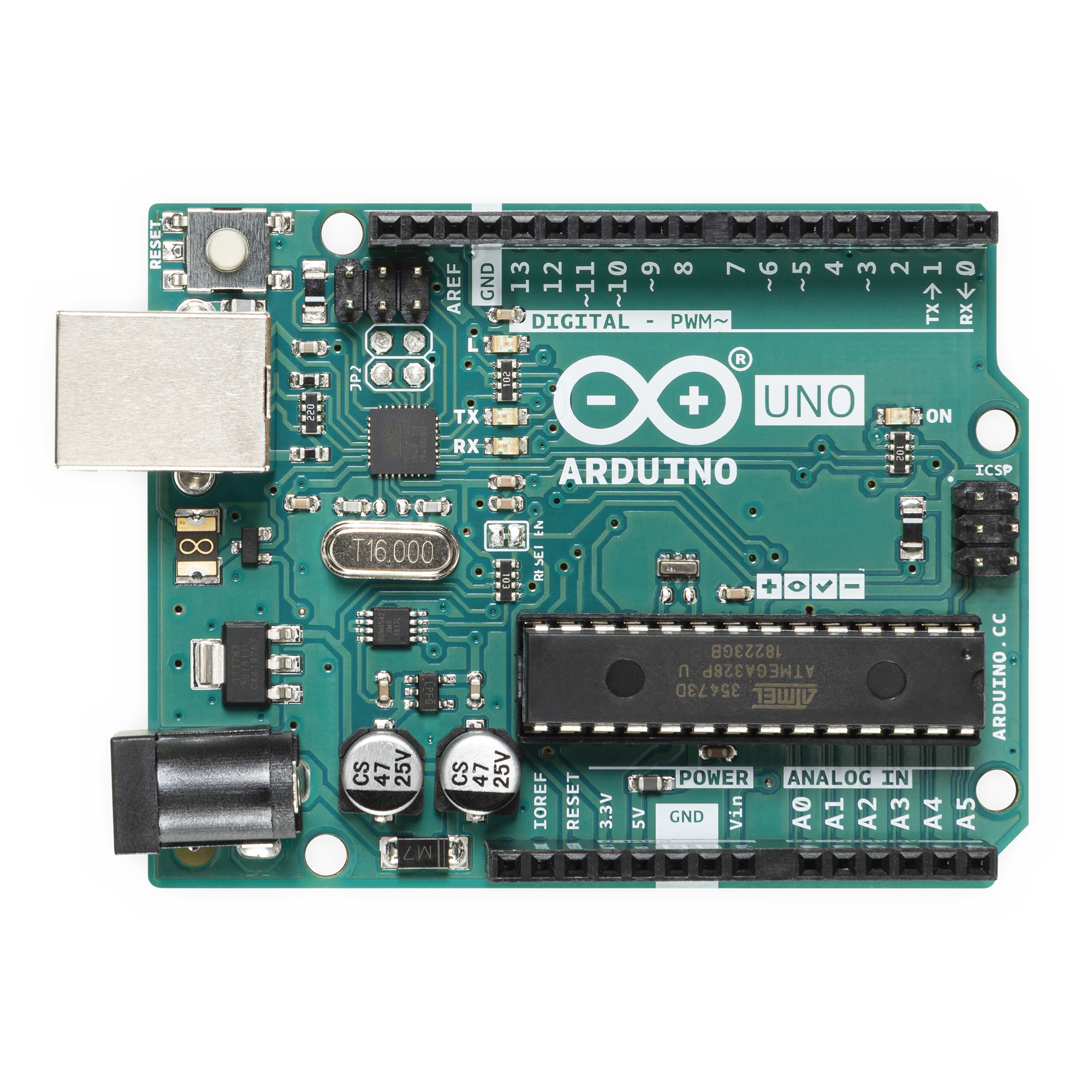 Arduino UNO REV3 / Una gran herramienta para iniciar en el mundo de la electrónica y la programación,  Chip reemplazable,  Adaptador para batería 9v