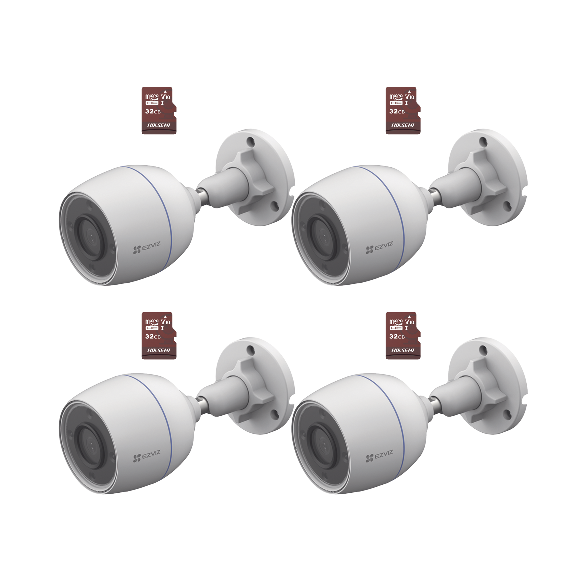 Kit de Camaras WiFi, Incluye 4 Piezas CS-H3C y 4 Piezas HS-TF-E1/32G / Detección de Movimiento