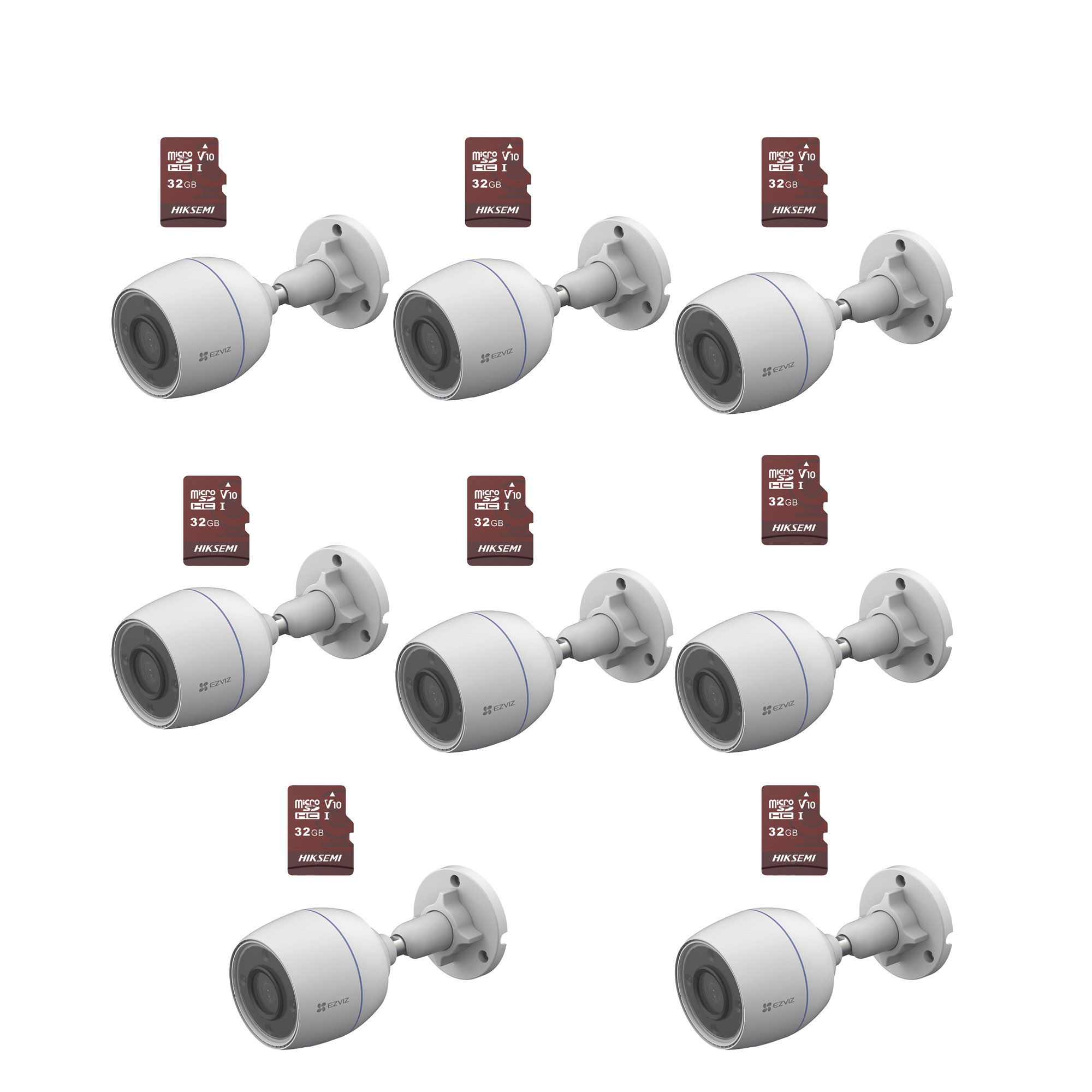 Kit de Camaras WiFi, Incluye 8 Piezas CS-H3C y 8 Piezas HS-TF-E1/32G / Detección de Movimiento