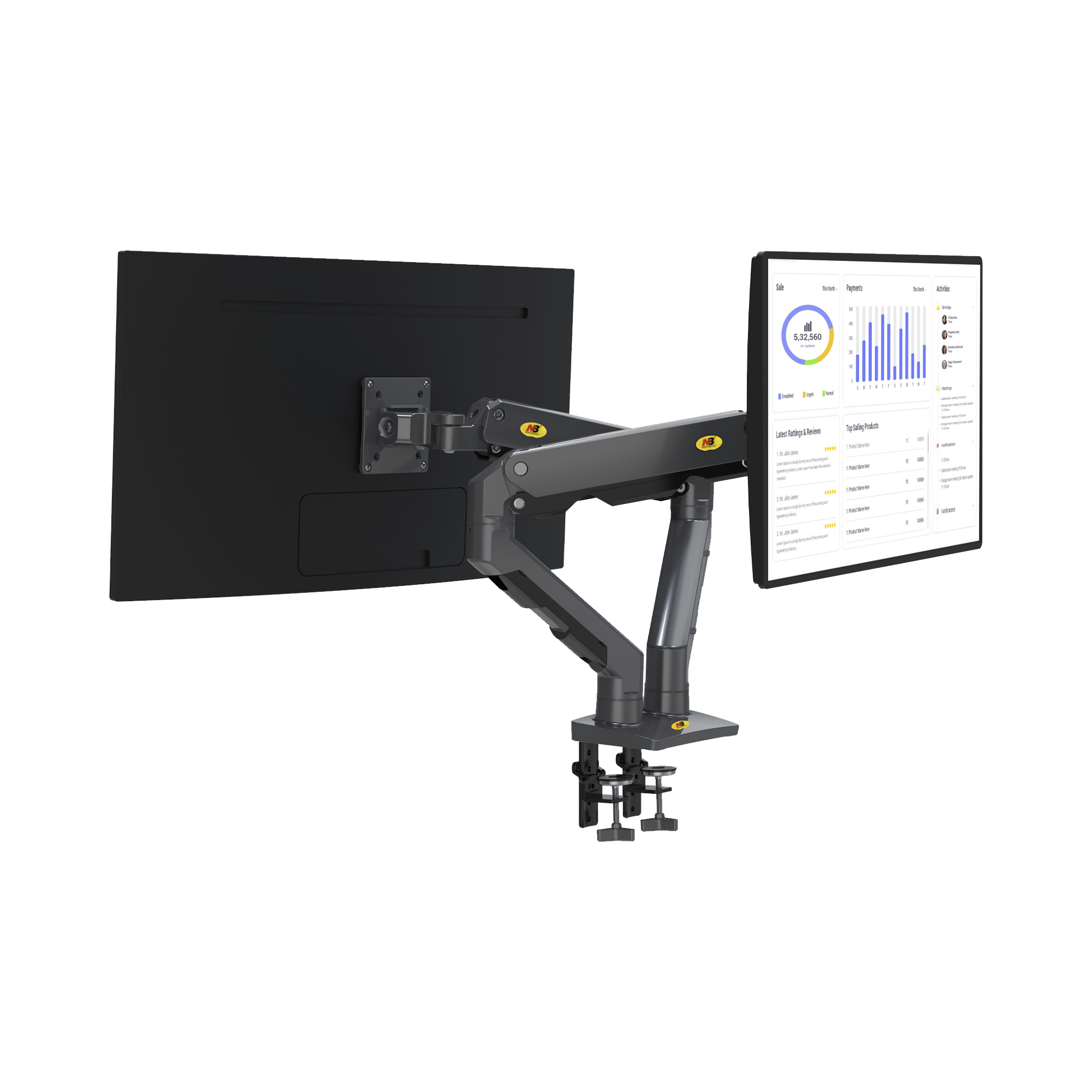 Montaje de Escritorio articulado para 2 monitores de 27-34" / Soporta hasta 16 kg por brazo/ Vesa 75 x 75 / 100 x 100 / Acero / Giro: 360°