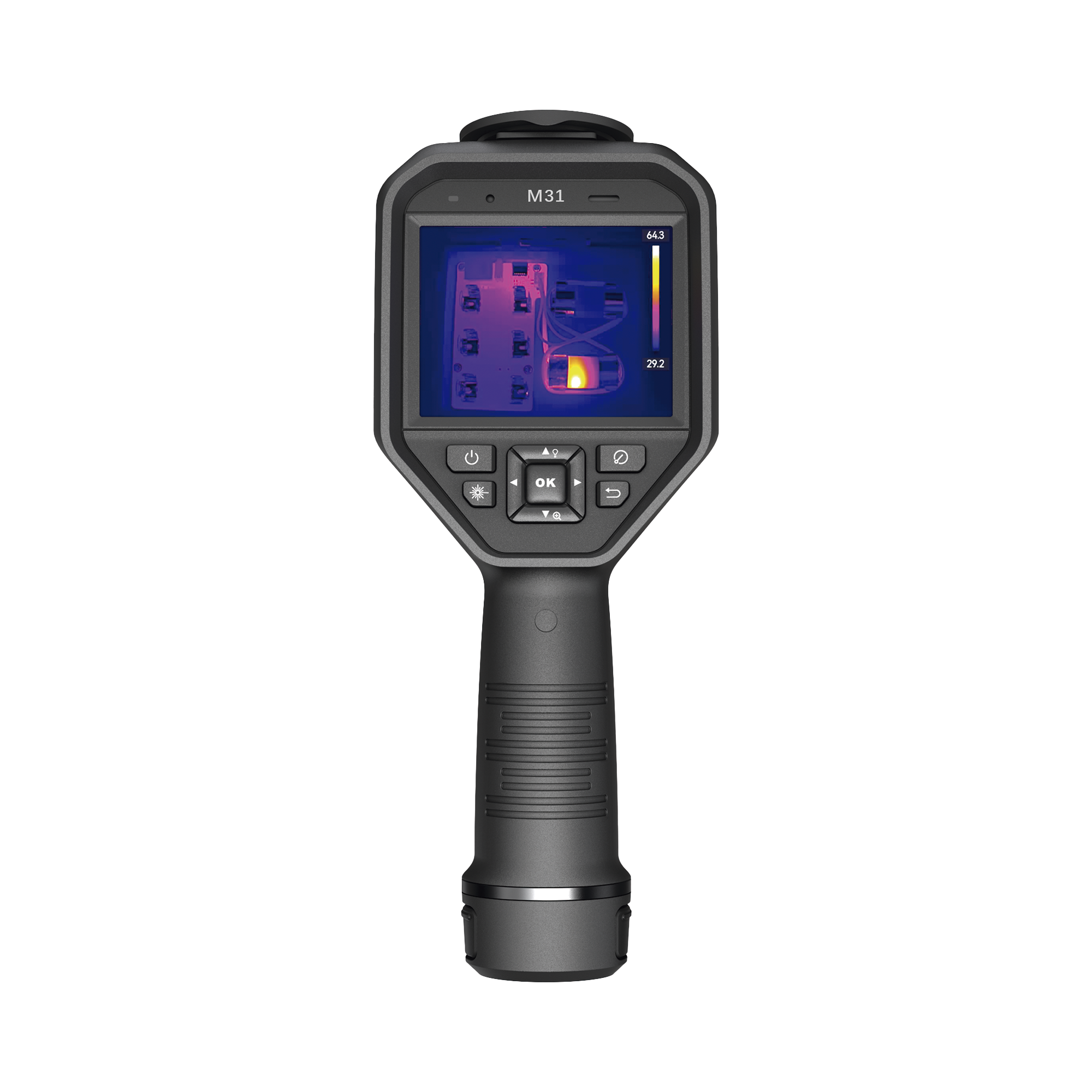 M31 - Cámara Termográfica Portátil Dual / Lente Térmico 9.7 mm (384 x 288) / Lente Óptico (8 Megapixel) / WiFi / IP54 / Ranura MicroSD hasta 64 Gb / Hasta 5 Horas de Funcionamiento Continuo