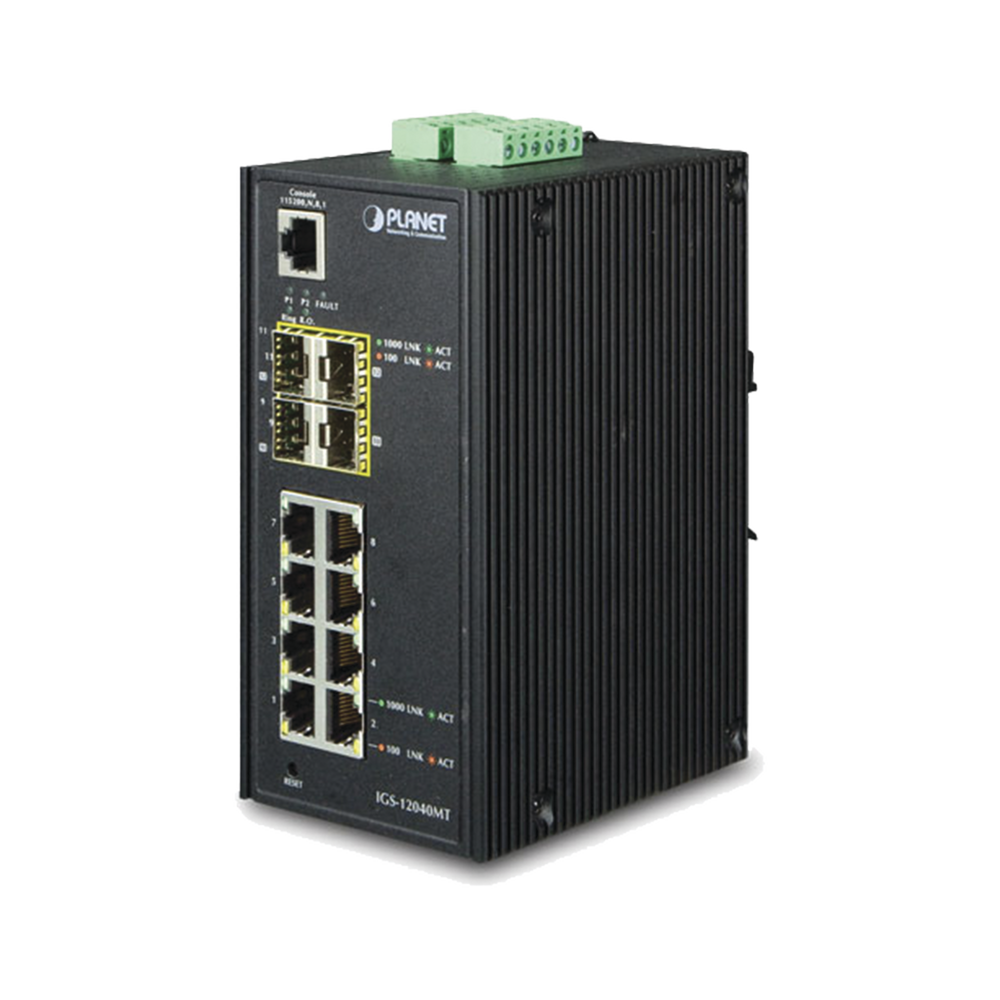 Switch Industrial Administrable de 8-Puertos 10/100/1000T + 4-Puertos 100/1000X SFP