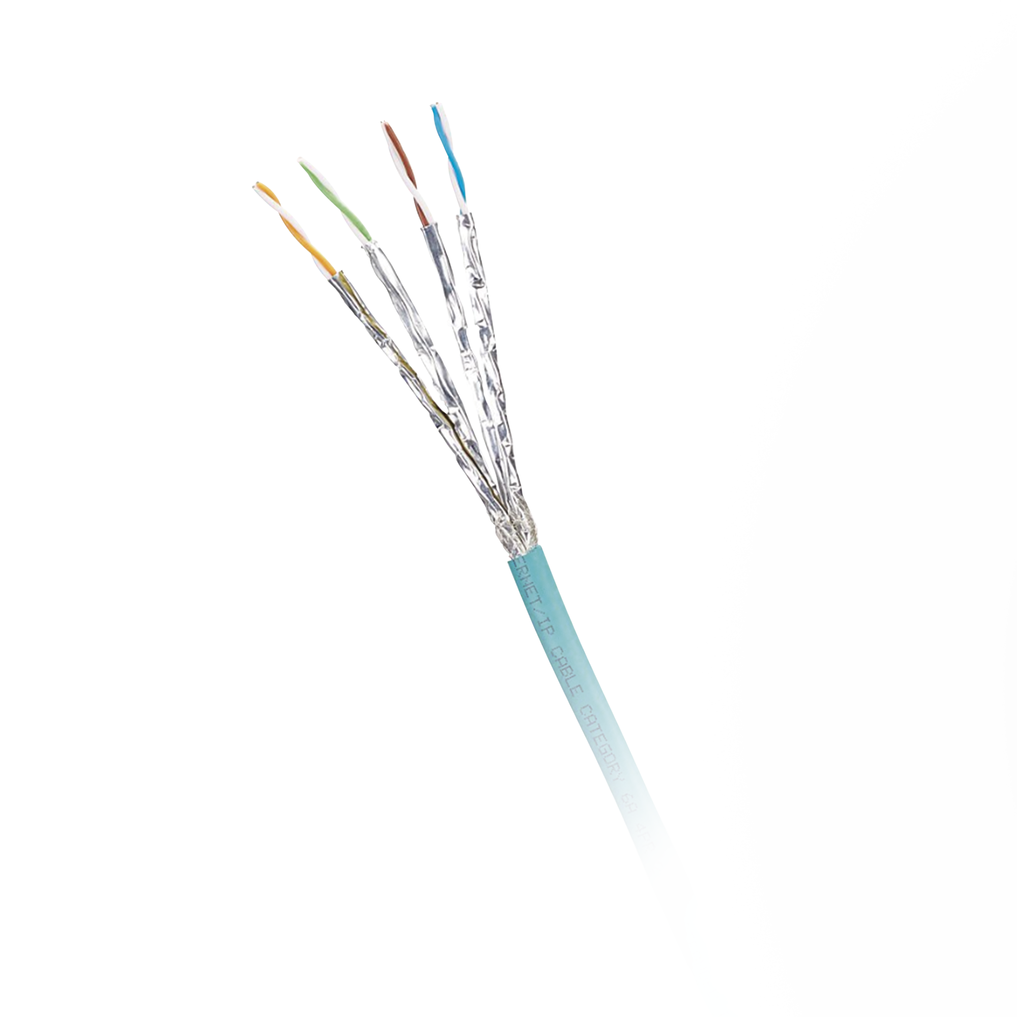 Bobina de Cable Blindado S/FTP Categoría 6A, Uso Industrial con Resistencia al Aceite, Rayos UV y Abrasión, Multifilar (Flexible), Color Azul Cerceta, Bobina de 500m