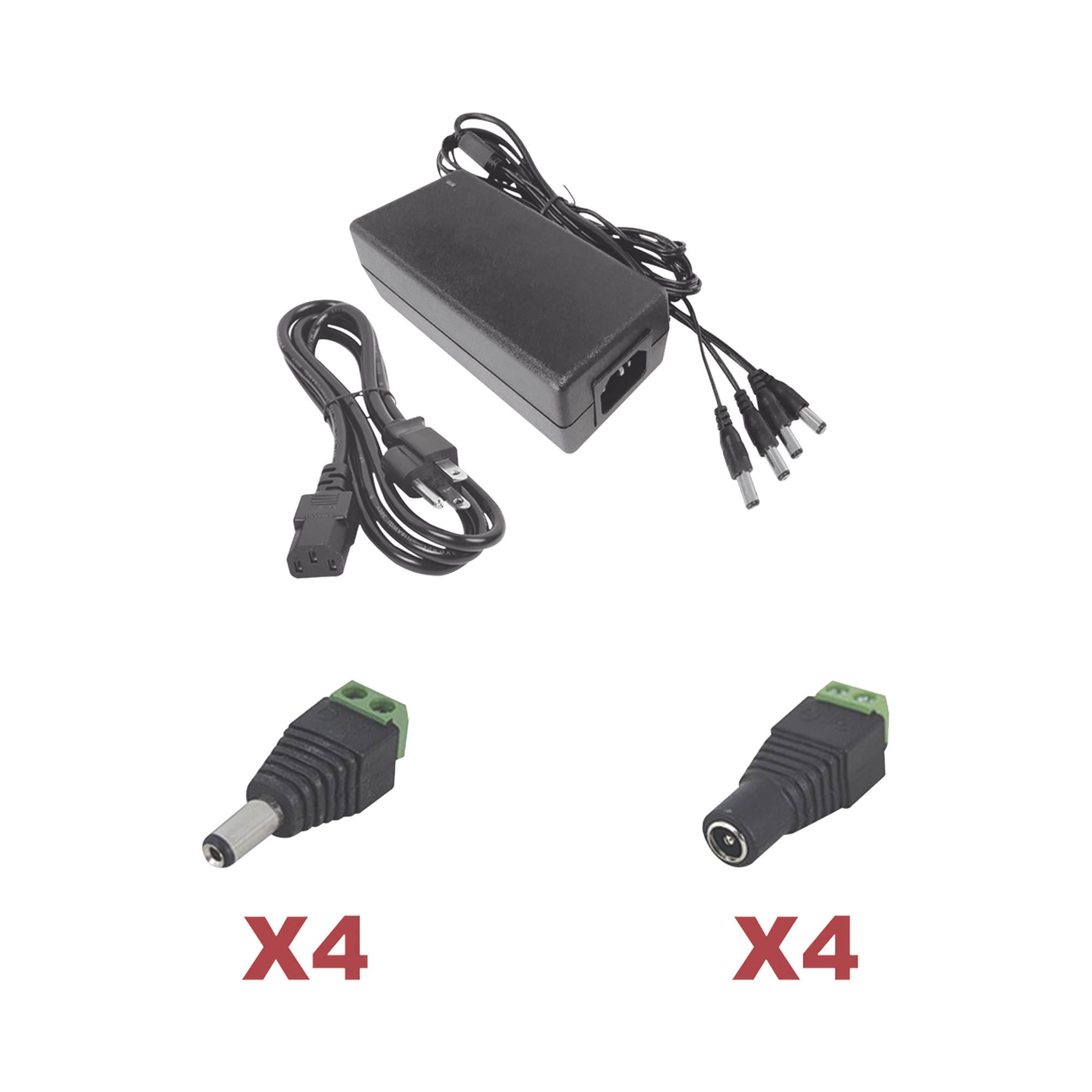Kit con fuente EPCOM POWER LINE con salida de 12 Vcc a 5 Amper con 4 salidas / Incluye conectores JR52 y JR53
