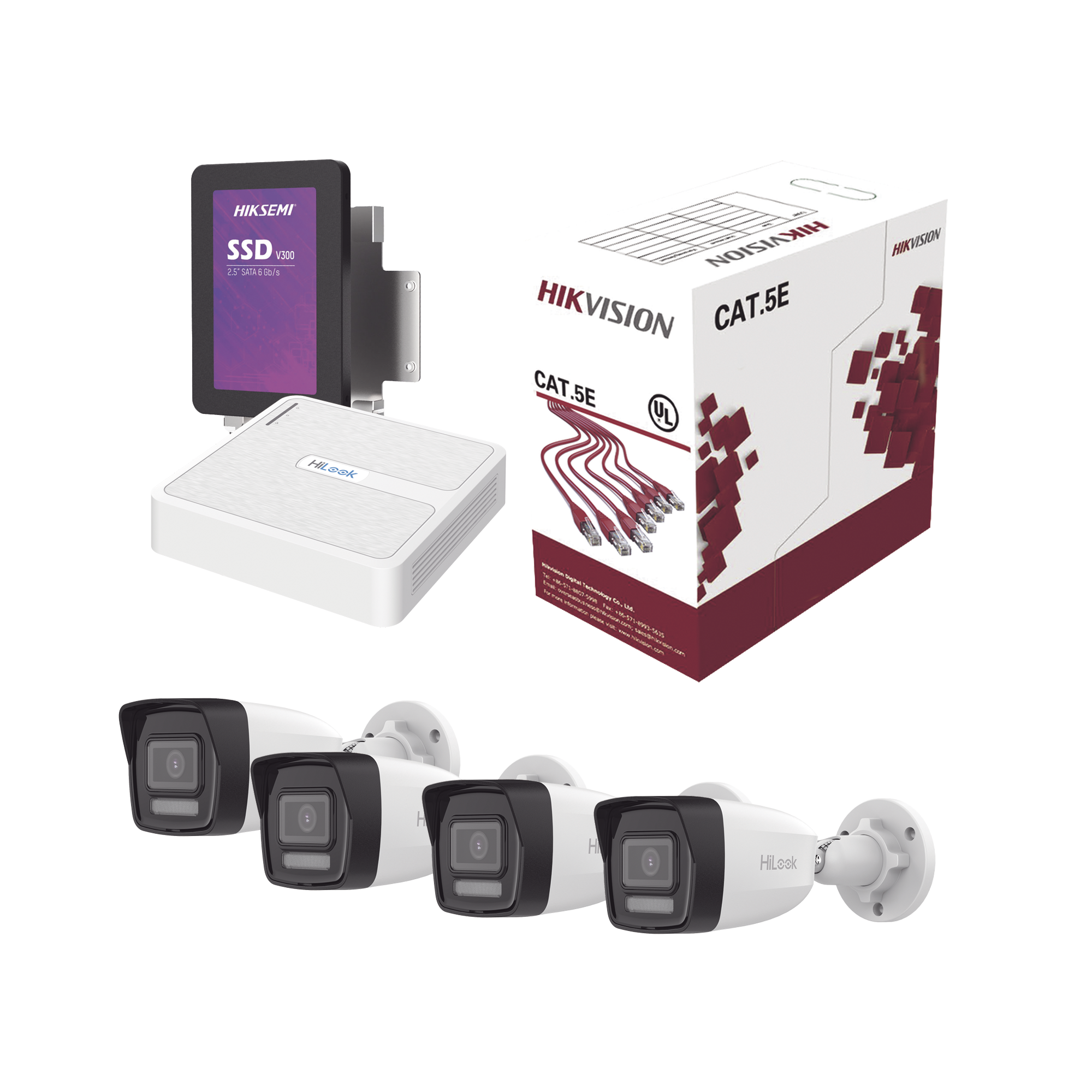 Kit IP 4 Megapixel / NVR de 4 Canales / 4 Cámaras IP / Bobina de Cable de 100 mts / Disco Duro 1 TB