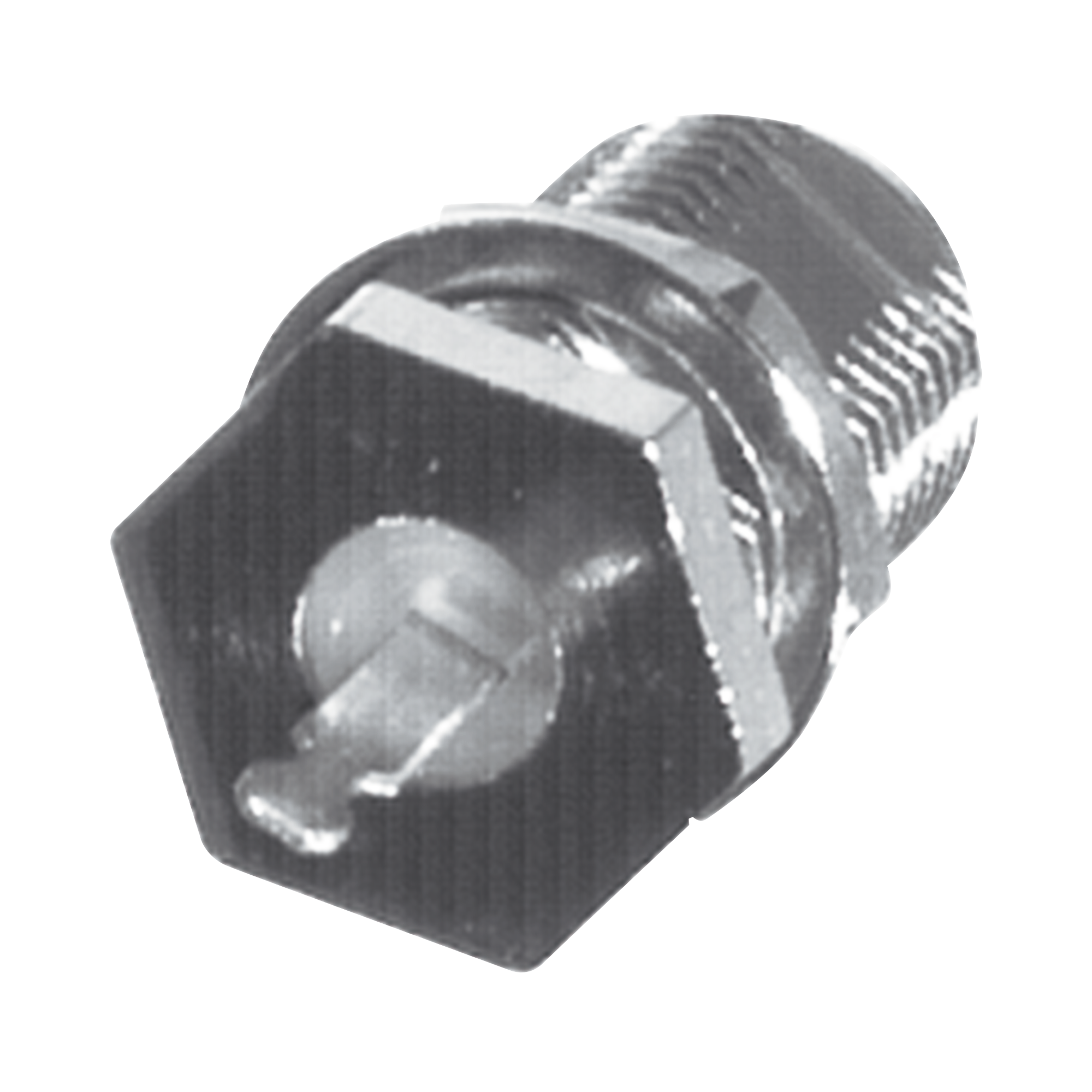 Conector F Hembra para Panel en Doble D-Plano, Borde Hexagonal, Terminal Soldable Níquel/ Estaño/ Polipropileno.