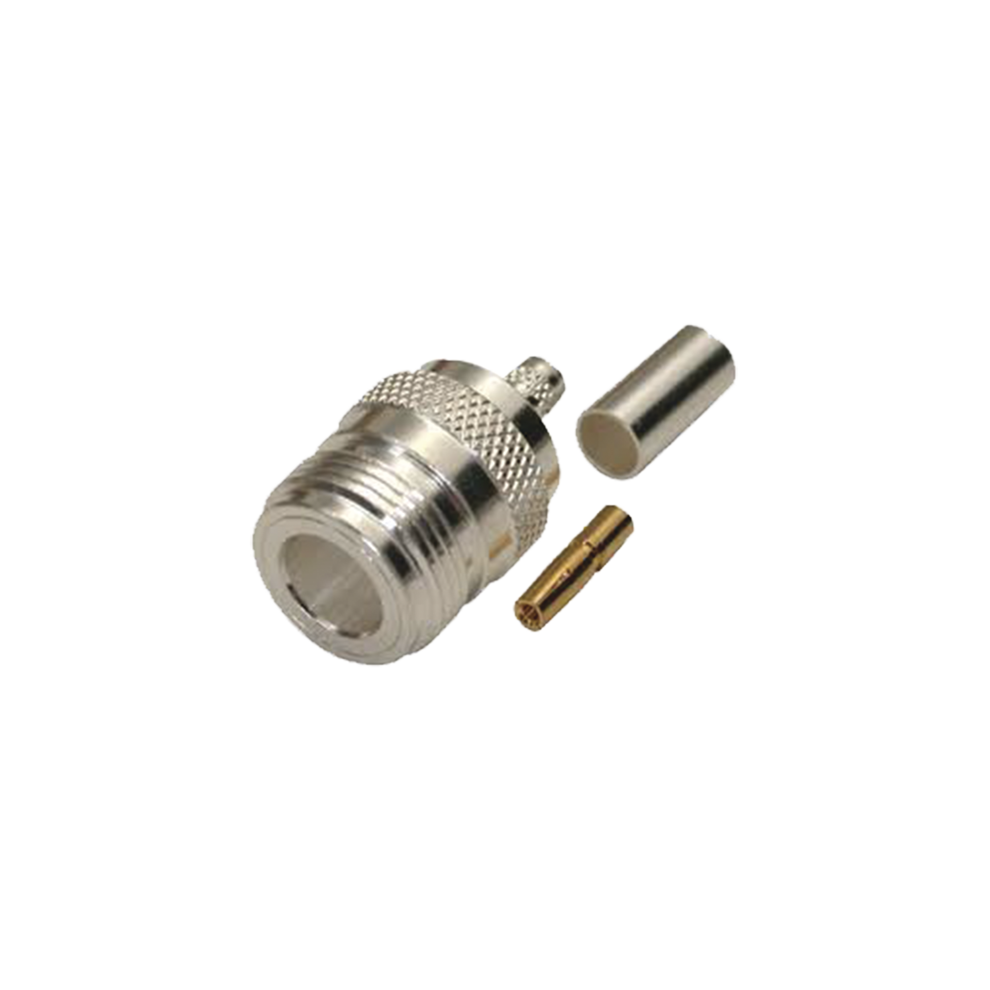 Conector N Hembra, de Anillo Plegable para Cables LMR-240, RG-8/X, 9258, Niquel/Oro/Teflón.