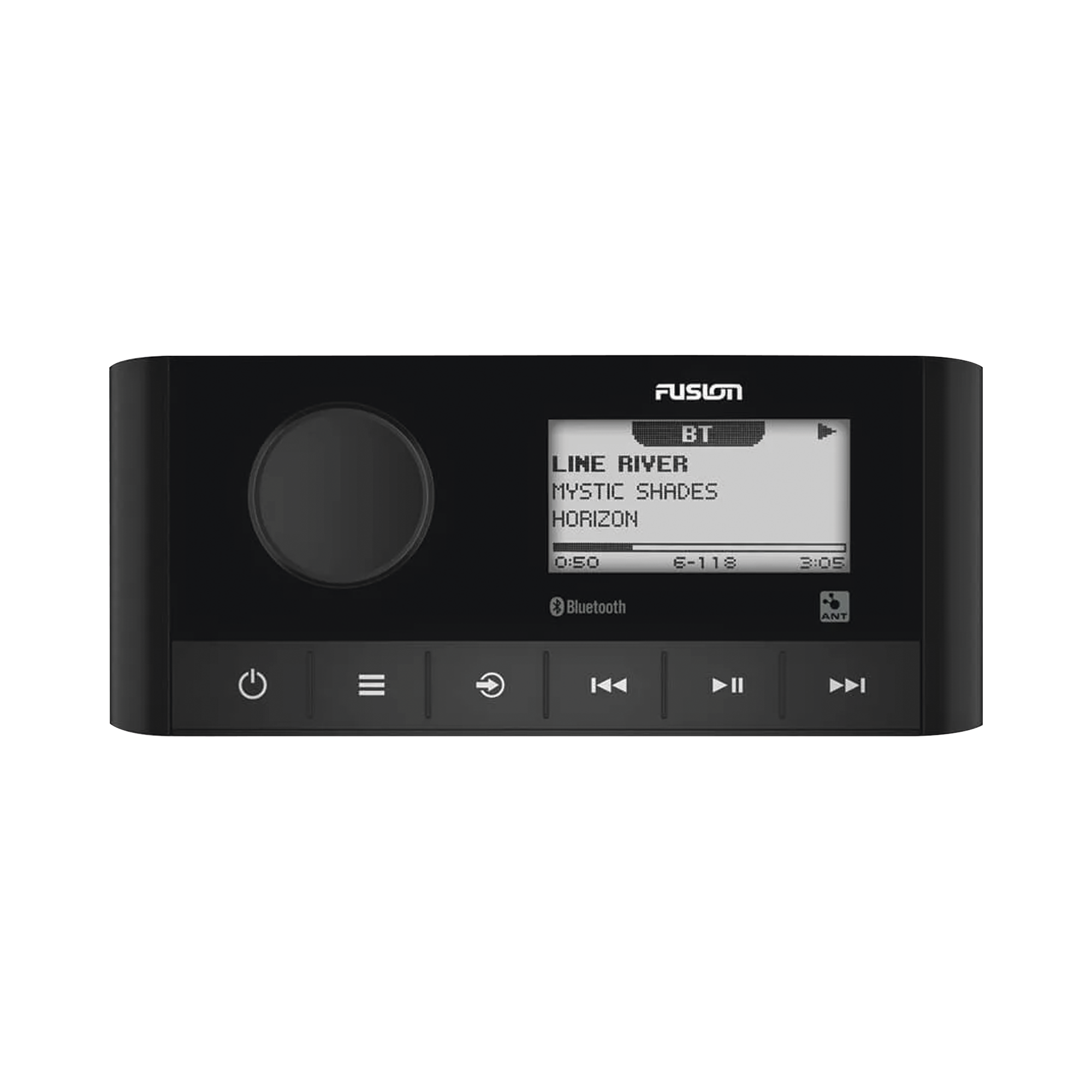 Sistema de Audio Marino / Pantalla LCD 2.3" / Bluetooth y ANT / 180 W Pico / 22 W RMS x 4 / 2 Zonas Multi-Zone / IPX6 e IPX7 / Compatible con AM, FM, DAB+, AUX / Actualizaciones Inalámbricas