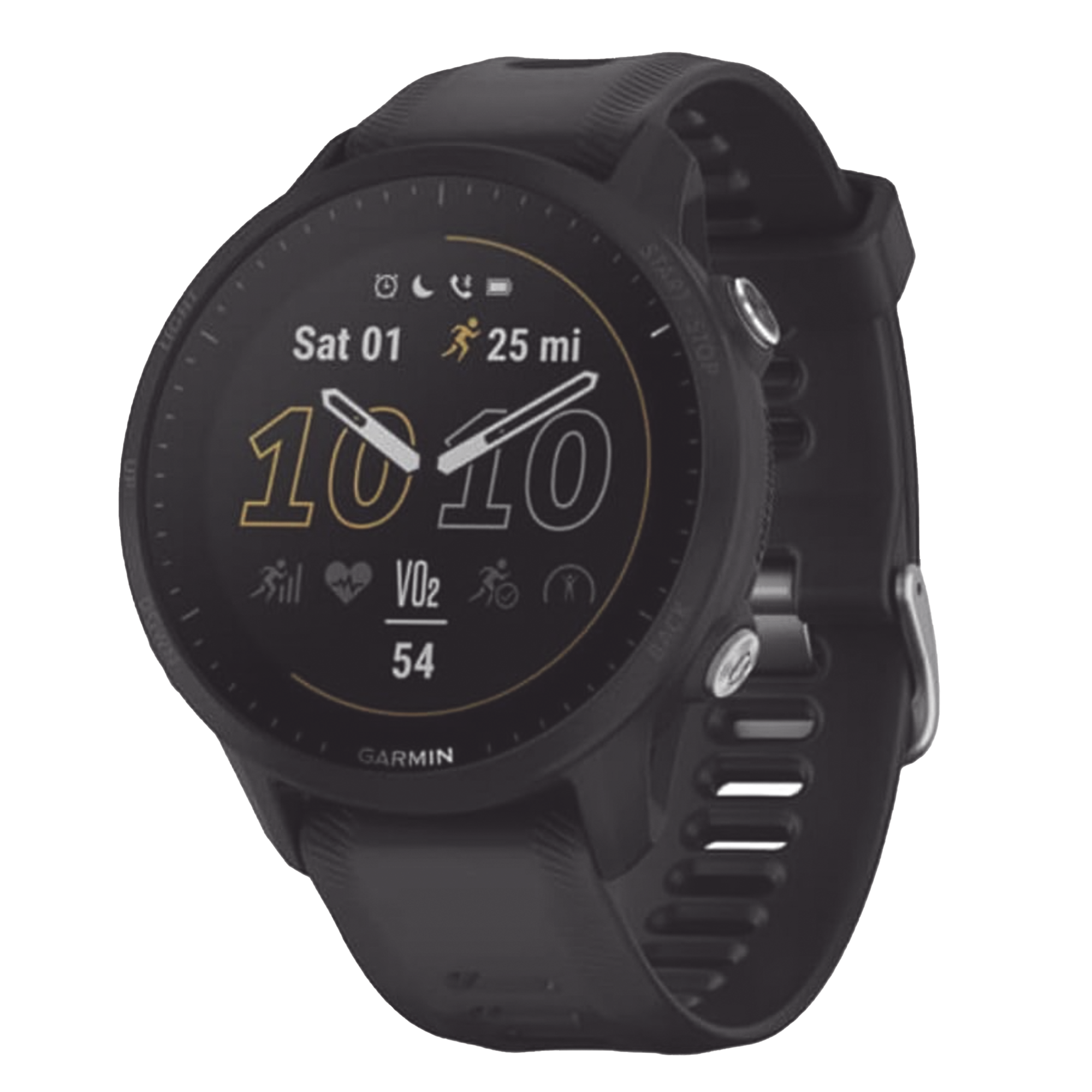 Reloj Garmin Forerunner 955 color negro en correa de silicón, con funciones premium de entrenamiento.