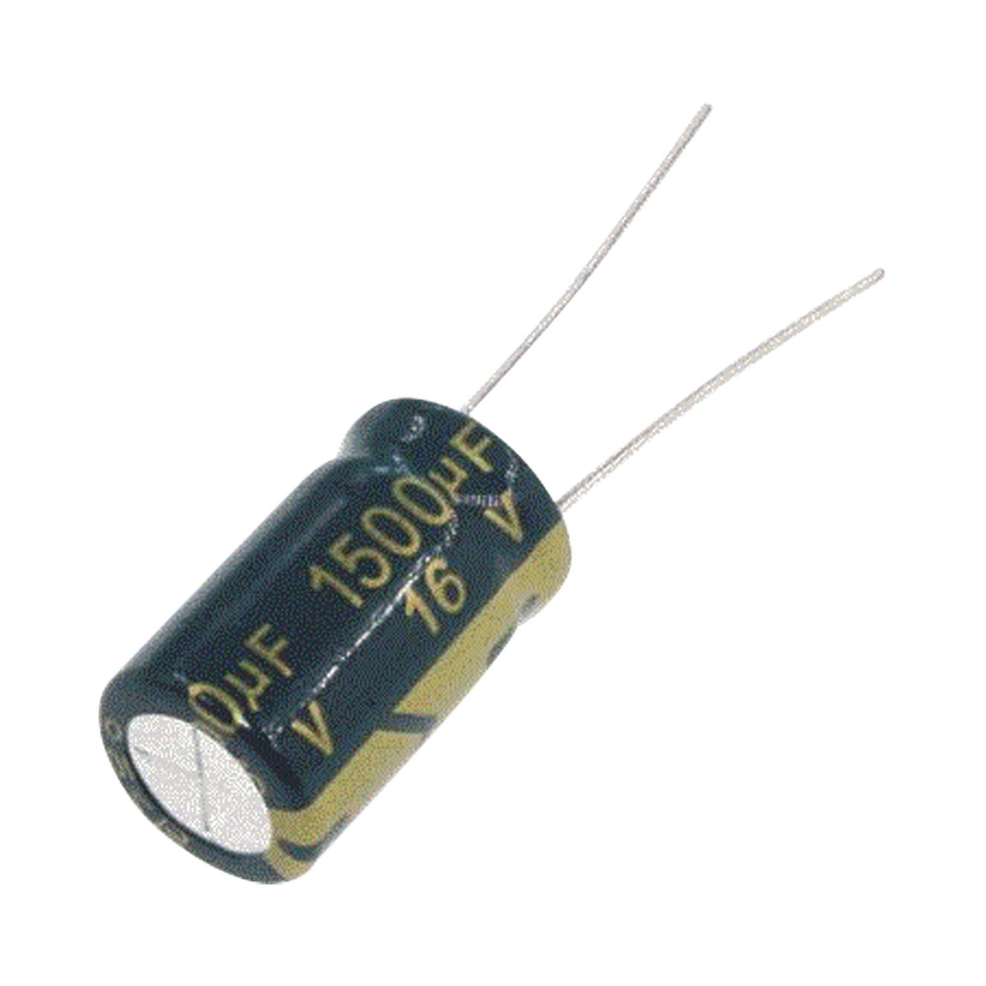 Capacitor Electrolítico de Aluminio, Radial de 1500 µFd, 16 Vcc, 105 °C, 10 x 20 mm.