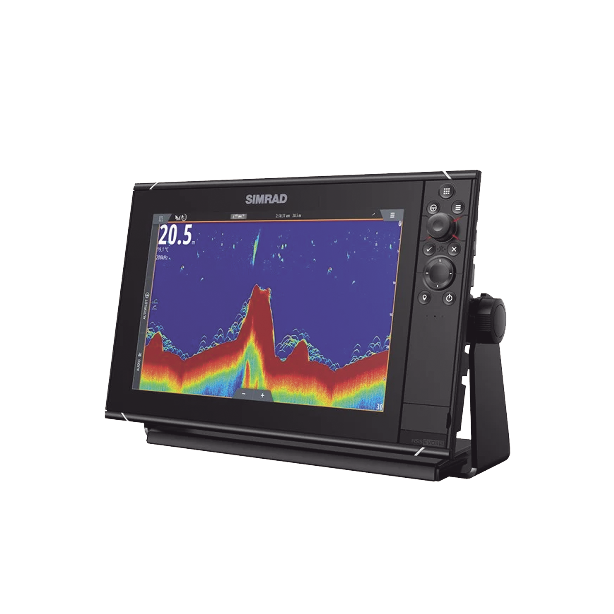 Pantalla Náutica NSS12 evo3S / Pantalla SolarMAX IPS 12 Pulgadas / Procesador iMX 8 / Ecosonda Integrada 1kW CHIRP / Conectividad Inalámbrica / Cartografía C-MAP® Preinstalada / Compatibilidad con Accesorios Simrad / Montaje Flush