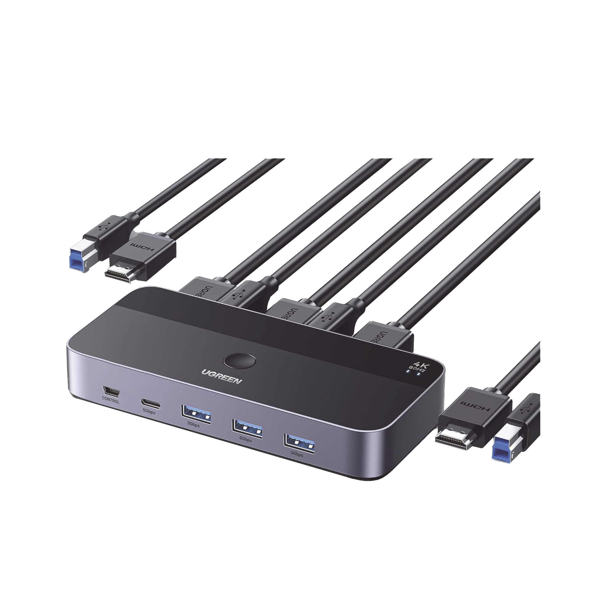 Conmutador KVM HDMI 4K | HDMI 2.0 | 2 Entradas 1 Salida | 4 Puertos USB 3.0 (3 USB-A *1 USB-C) | Soporta 4K@60Hz | HDR | Indicador Led | Compatible Win, MacOs y Linux | Carcasa de Aluminio.