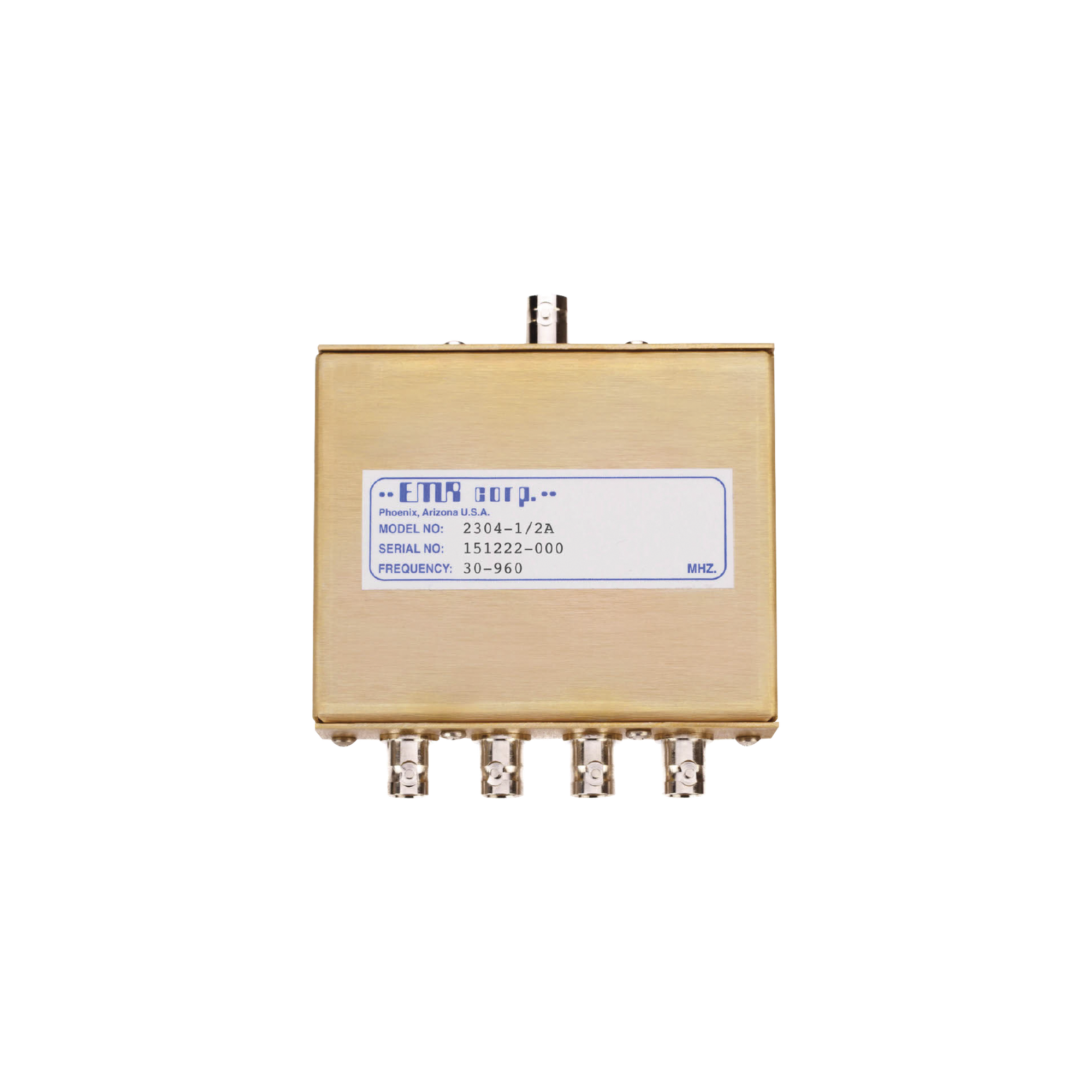 Divisor de Potencia EMR de 4 Vías, 30-960 MHz, 0.5 Watt, Conectores BNC Hembra.