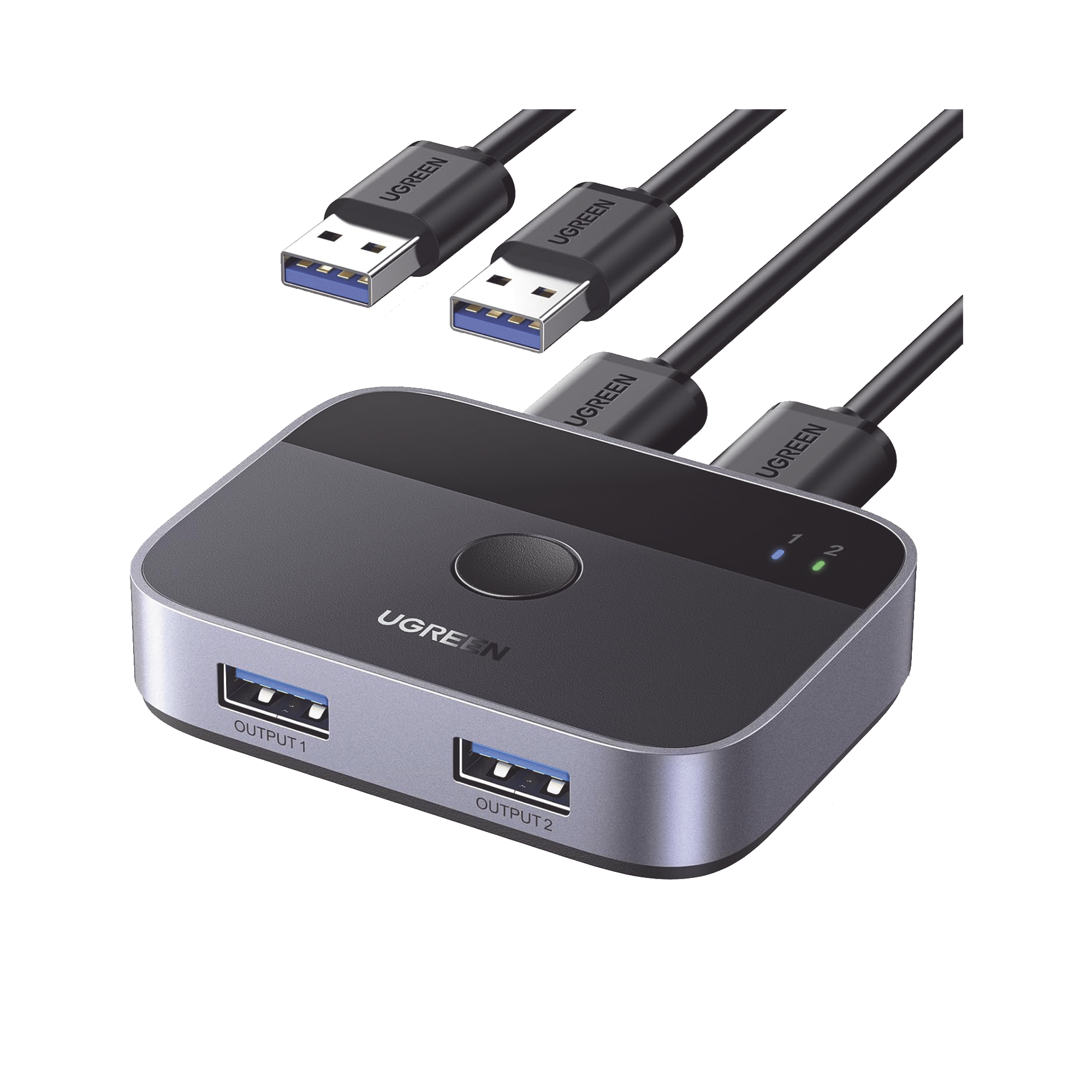 Conmutador USB para Compartir 2 Puertos USB 3.0 a 2 PC ́s | Cambio Mediante Botón | Incluye Dos Cables USB de 1.5 m | ABS | Permite que 2 Usuarios Compartan 2 Dispositivos Periféricos USB 3.0, como una impresora, un escáner, etc.
