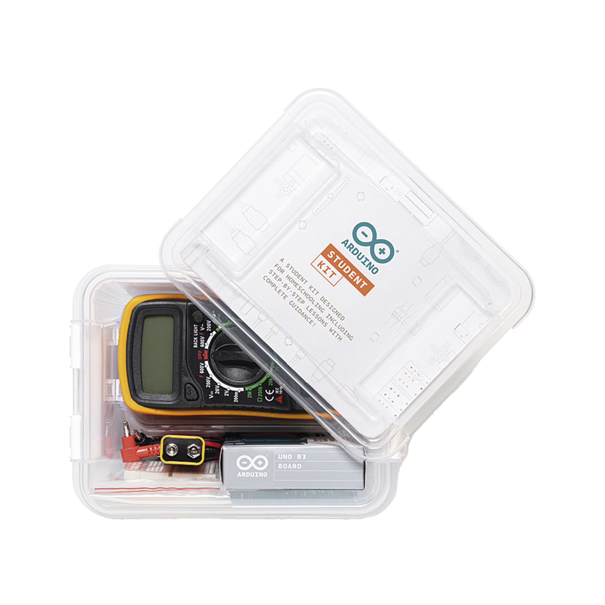 Arduino Student Kit,,Es un completo recurso multilenguaje de aprendizaje diseñado para enseñar los fundamentos de electrónica y programación a estudiantes de 11 años en adelante, sin necesidad de experiencia previa