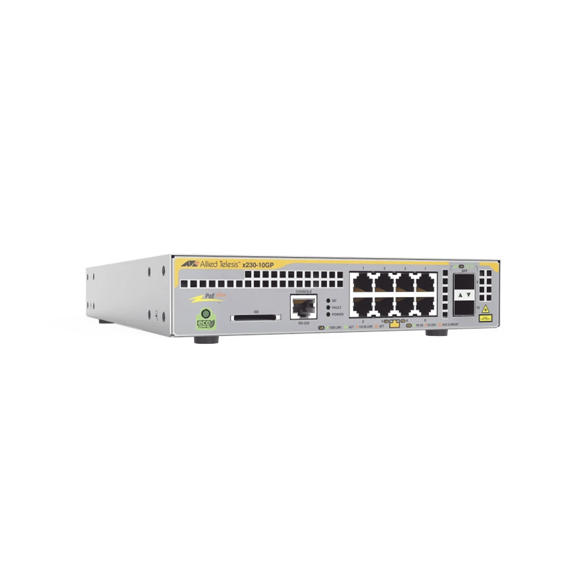 Switch PoE+ Administrable Capa 3 D/8 Ptos 10/100/1000 + 2 SFP Incluye Montaje AT-RKMT-J14
