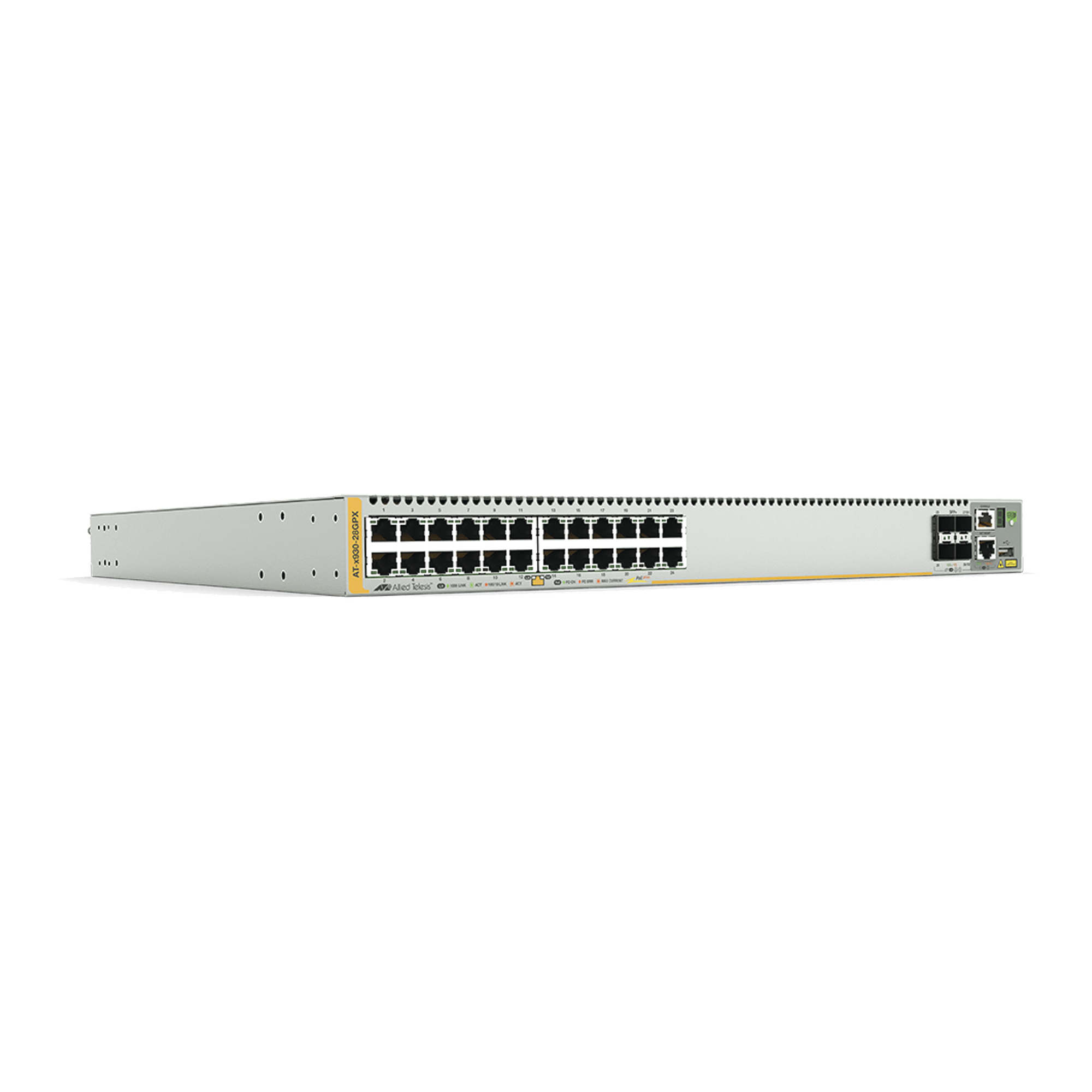 Switch PoE+ Stackeable Capa 3, 24 puertos 10/100/1000 Mbps + 4 puertos SFP+ 10 G y dos bahías hotswap PSU, Versión Federal