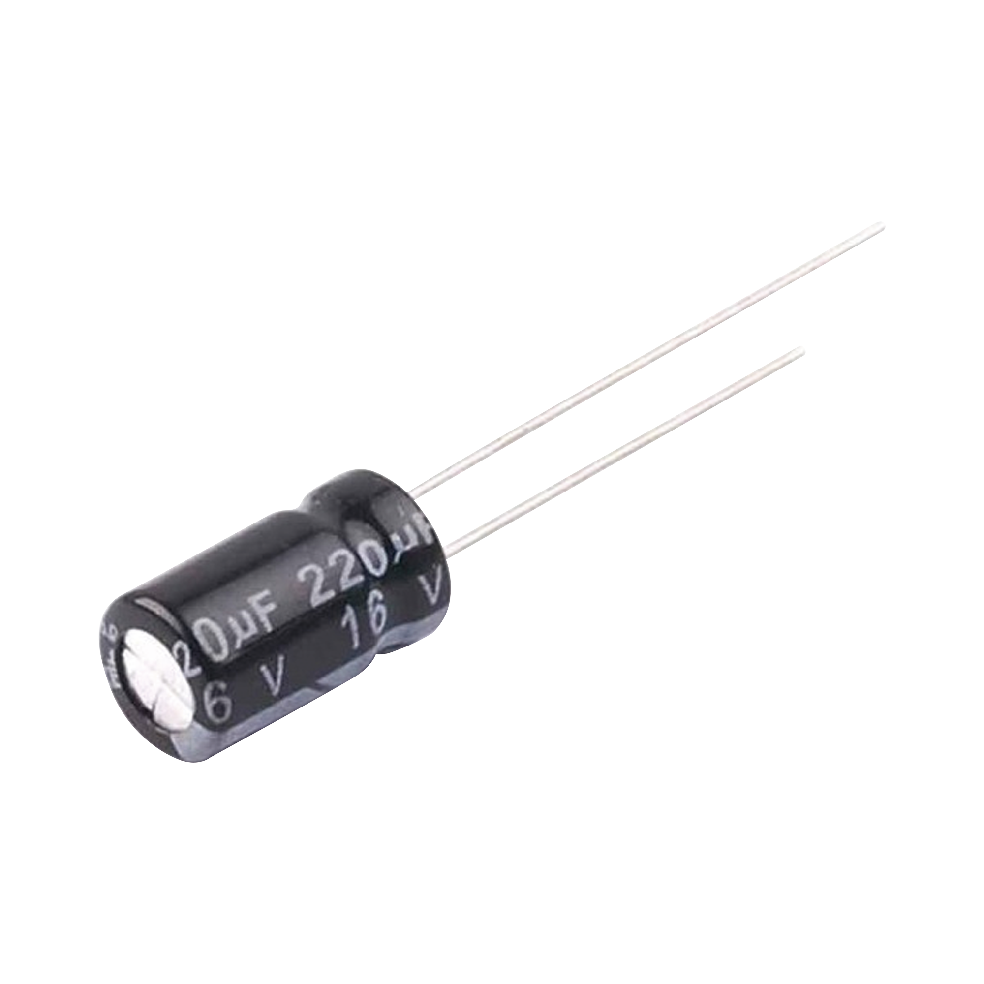 Capacitor Electrolítico en Aluminio, Radial de 220 µFd, 16 Vcc, 105 °C, 6.3 x 11 mm.