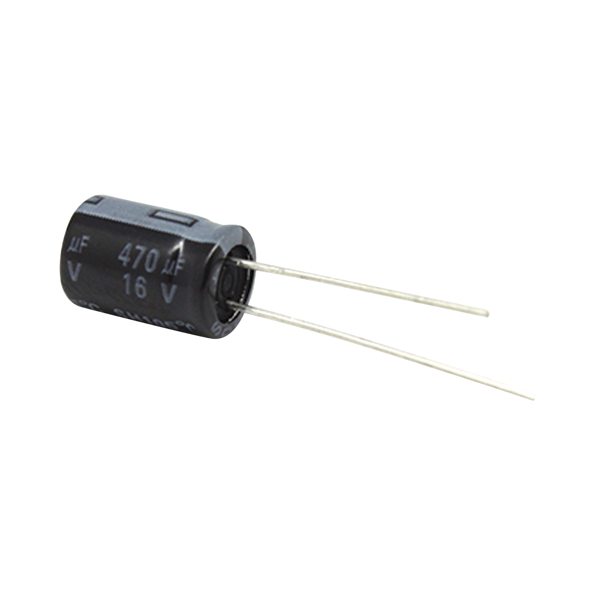 Capacitor Electrolítico de Aluminio, Radial de 470 µFd, 16 Vcc, 105 °C, 8.0 x 11 mm.
