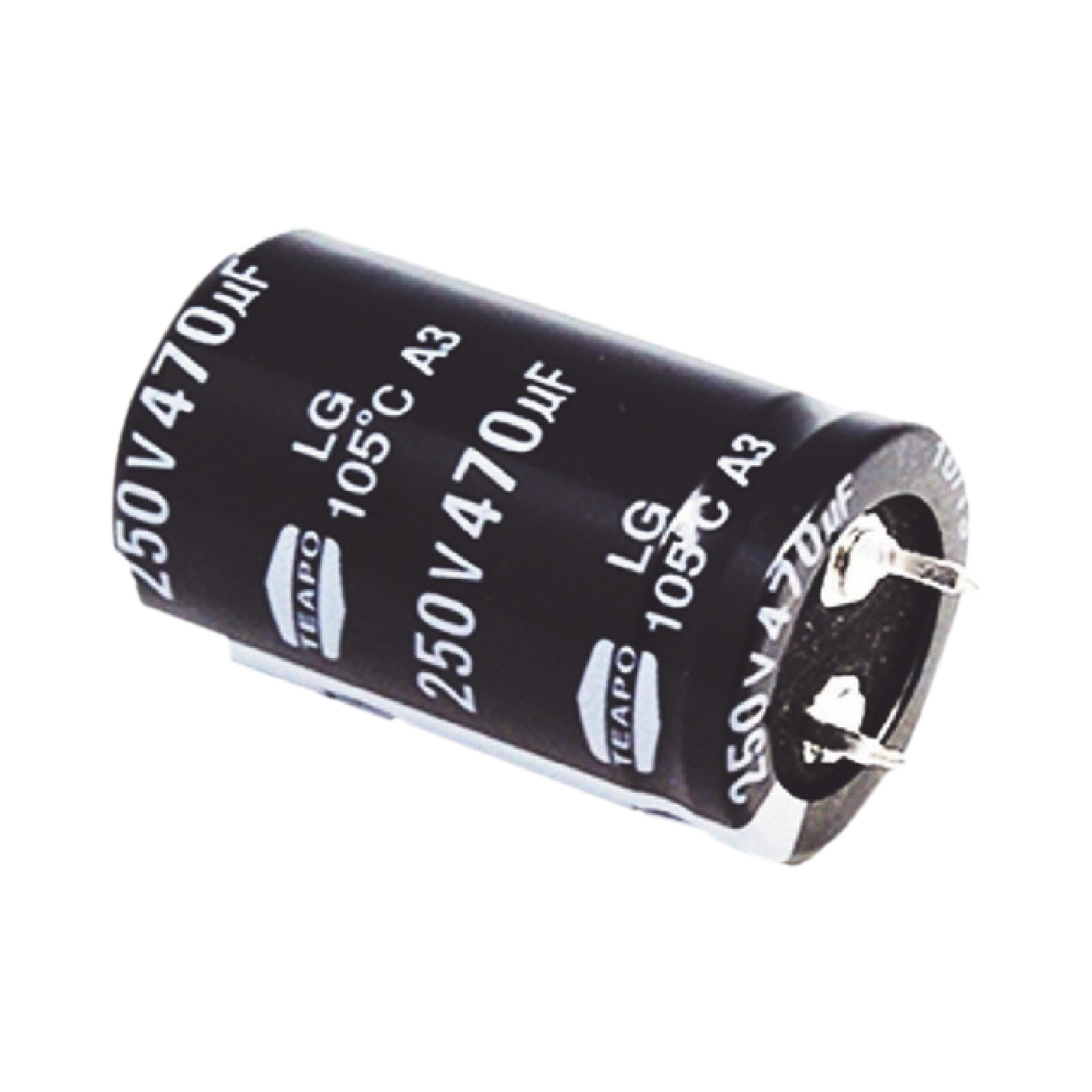 Capacitor Electrolítico de Aluminio, Radial de 470 µFd, 250 Vcc, 105 °C, 25 x 40 mm.