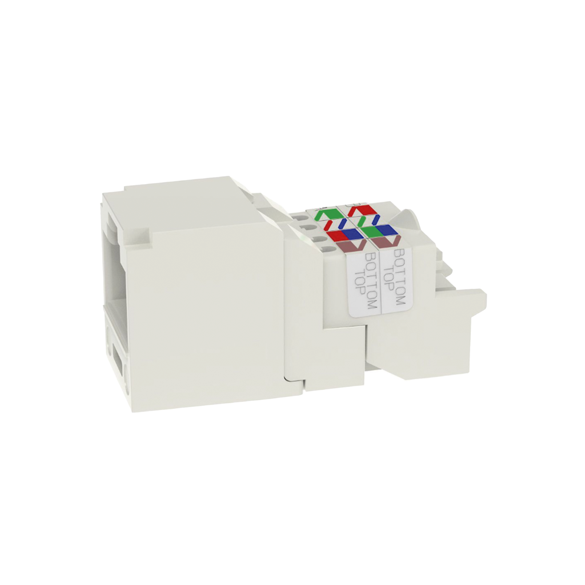 Conector Jack RJ45 Estilo TP, Mini-Com, Categoría 6, de 8 posiciones y 8 cables, Color Blanco Mate