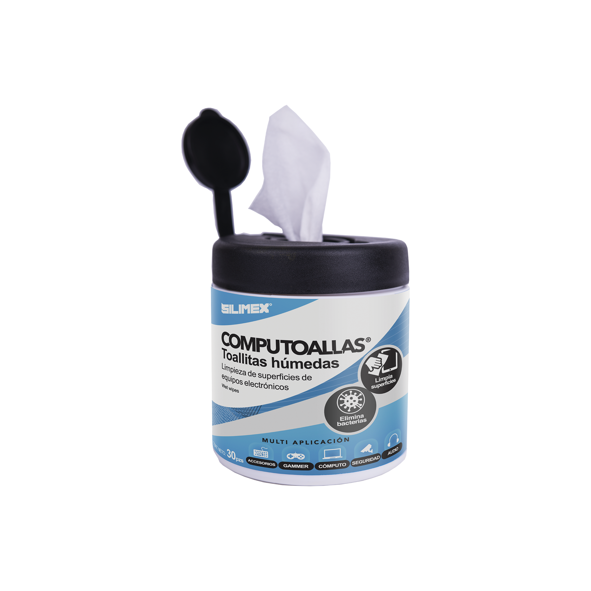 Toallas húmedas antibacteriales, para limpieza de gabinetes, equipos de cómputo, audio, vídeo y telefonía, 30 piezas