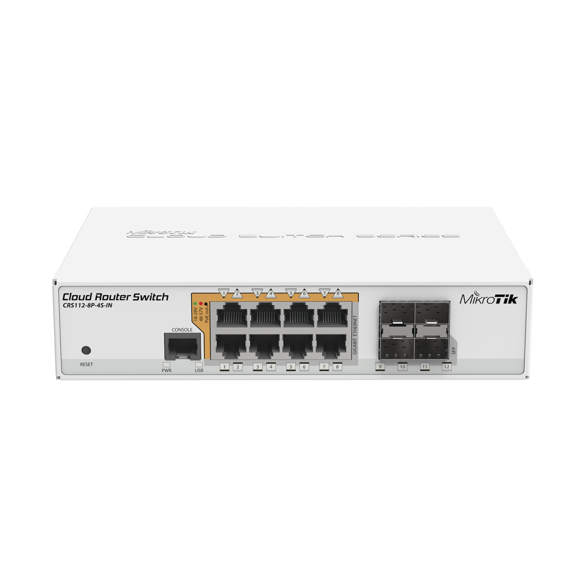 Cloud Router Switch Administrable L3, 8 puertos 10/100/1000 Mbps c/PoE Pasivo ó 802.3af/at, 4 Puertos SFP