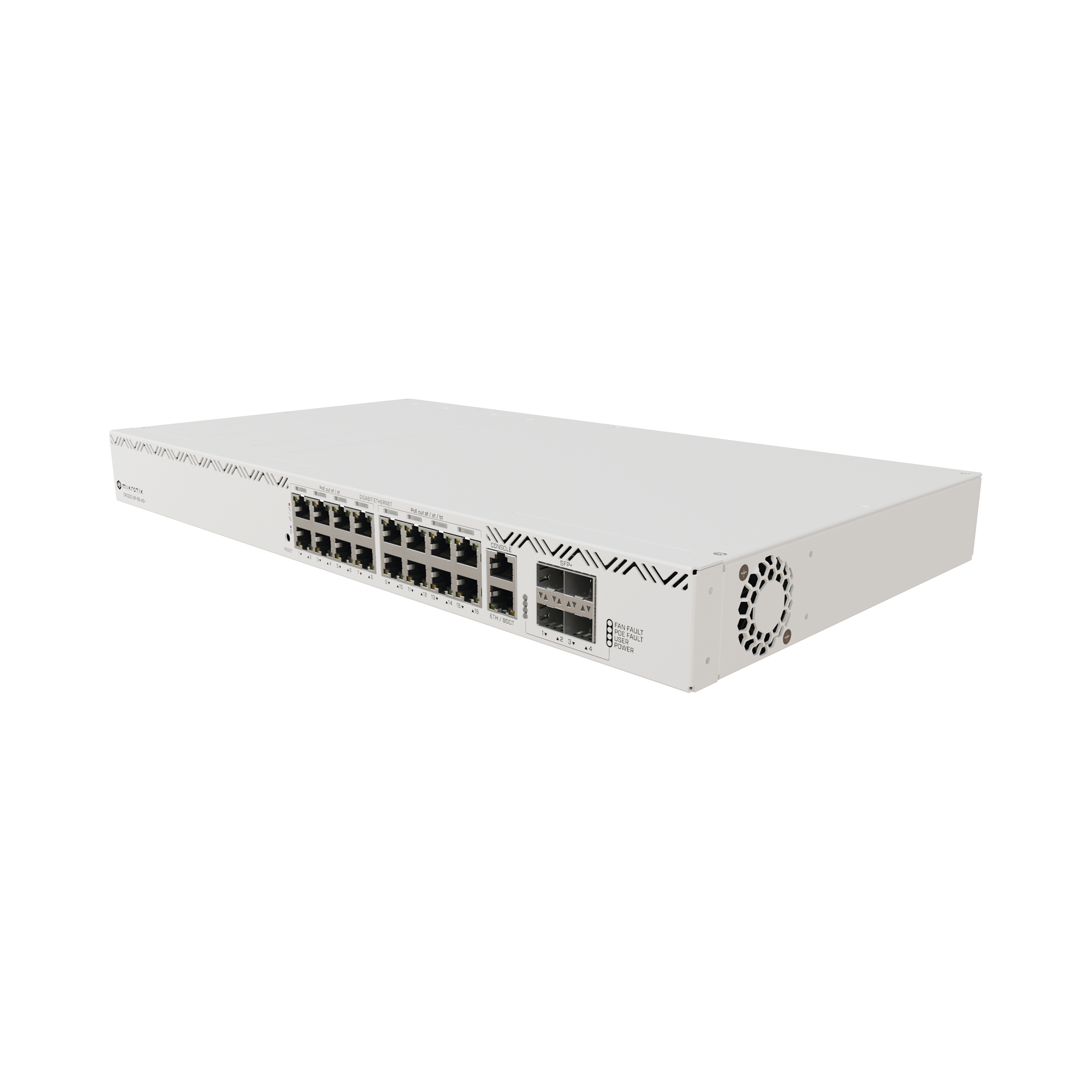 Cloud Router Switch 16 puertos, 8 PoE+ y 8 PoE++, Fuentes redundantes Hot-Swap