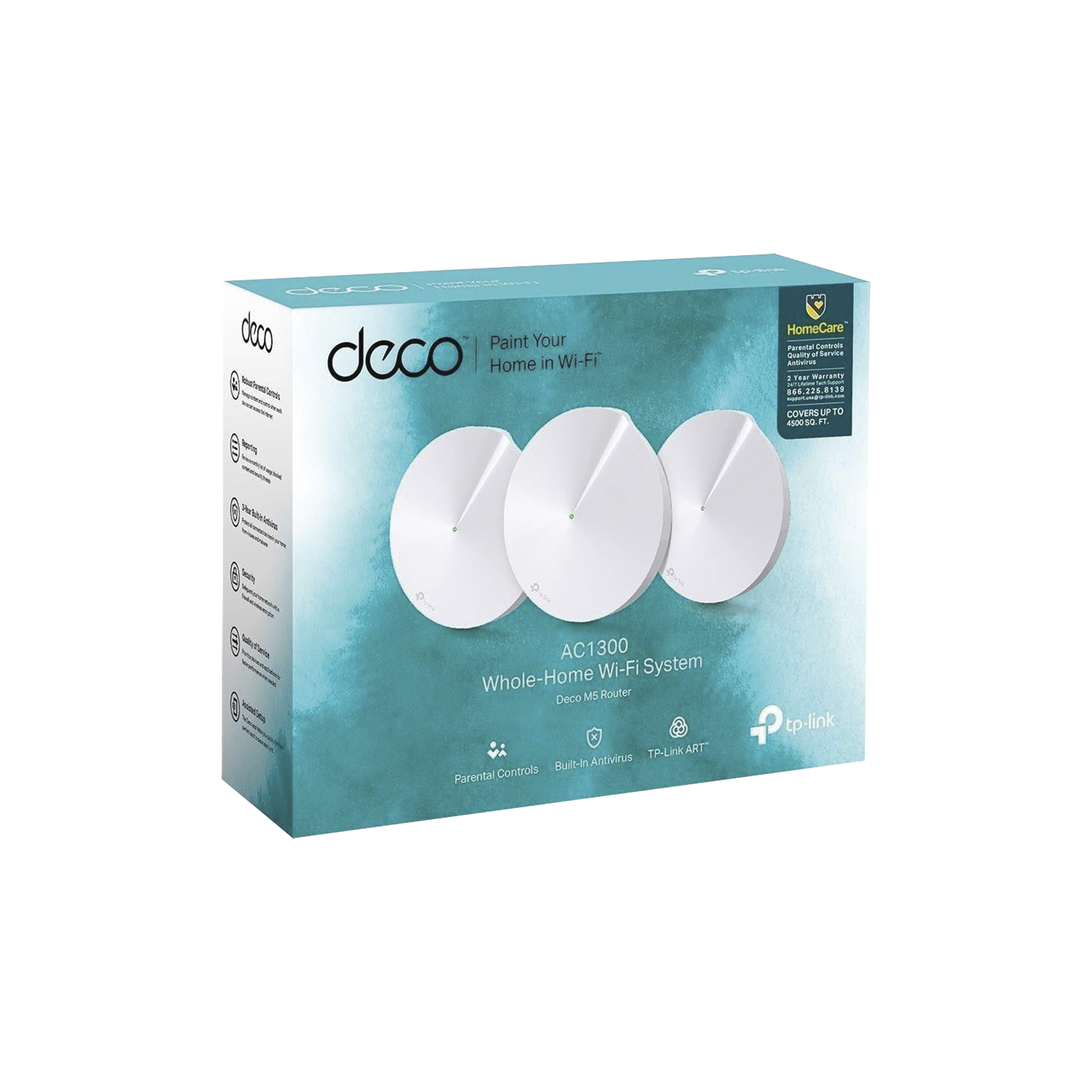 Kit 3 Routers Inalámbricos MESH Interior para Hogar / Doble Banda Wi-Fi 5 AC1300 Mbps / 2 Puerto Gigabit WAN/LAN / 4 Antenas Internas / Administración Mediante la App Deco (iOS, Android) / Protección HomeCare