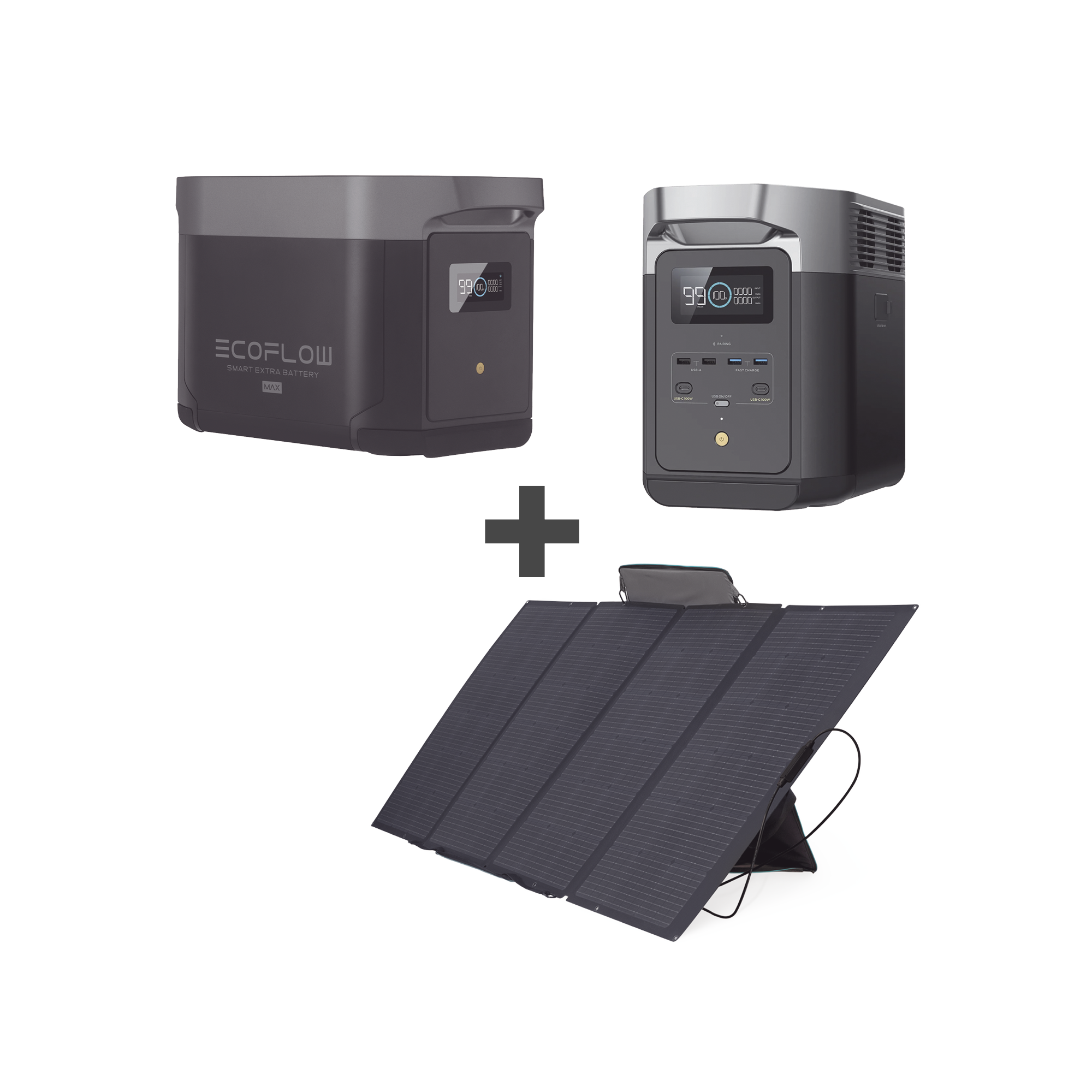 Kit de Estación de Energía Portátil 2048Wh + Batería Externa 2048Wh + Panel Solar Flexible 400W (4096Wh Totales)