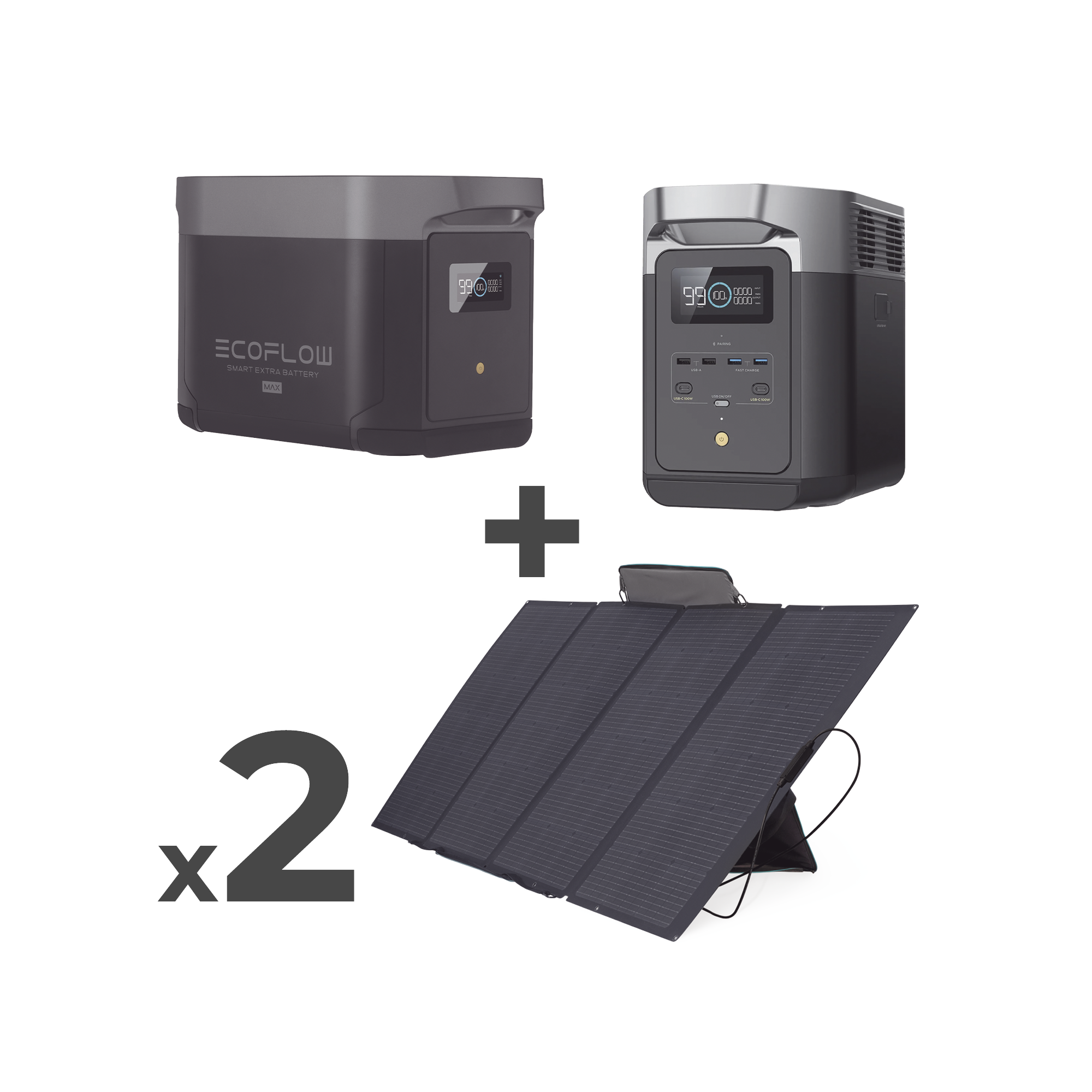 Kit de Estación de Energía Portátil 2048Wh + Batería Externa 2048Wh + 2 Paneles Solares Flexibles 400W (4096Wh, 800W Totales)