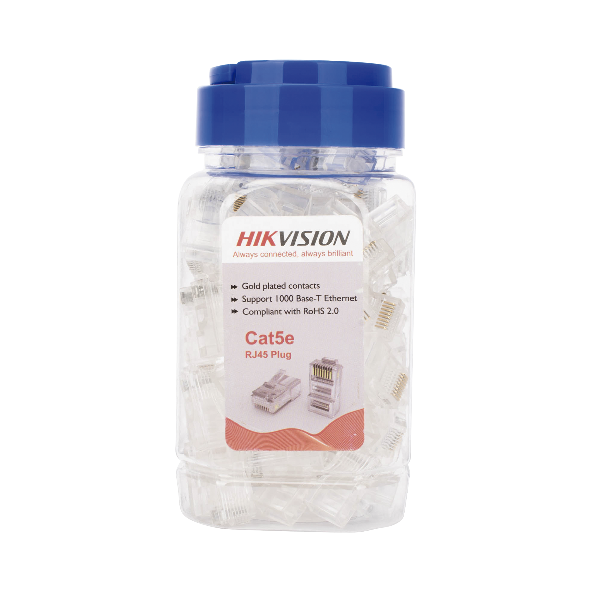 Bote con 100 Piezas de Plug Modular RJ45 / Cat 5e / Chapado en Oro a 30 Micras / Sin Blindaje / Facil Instalación / Uso Interior / Soporta Norma TIA-568B / Cumple con RoHS 2.0