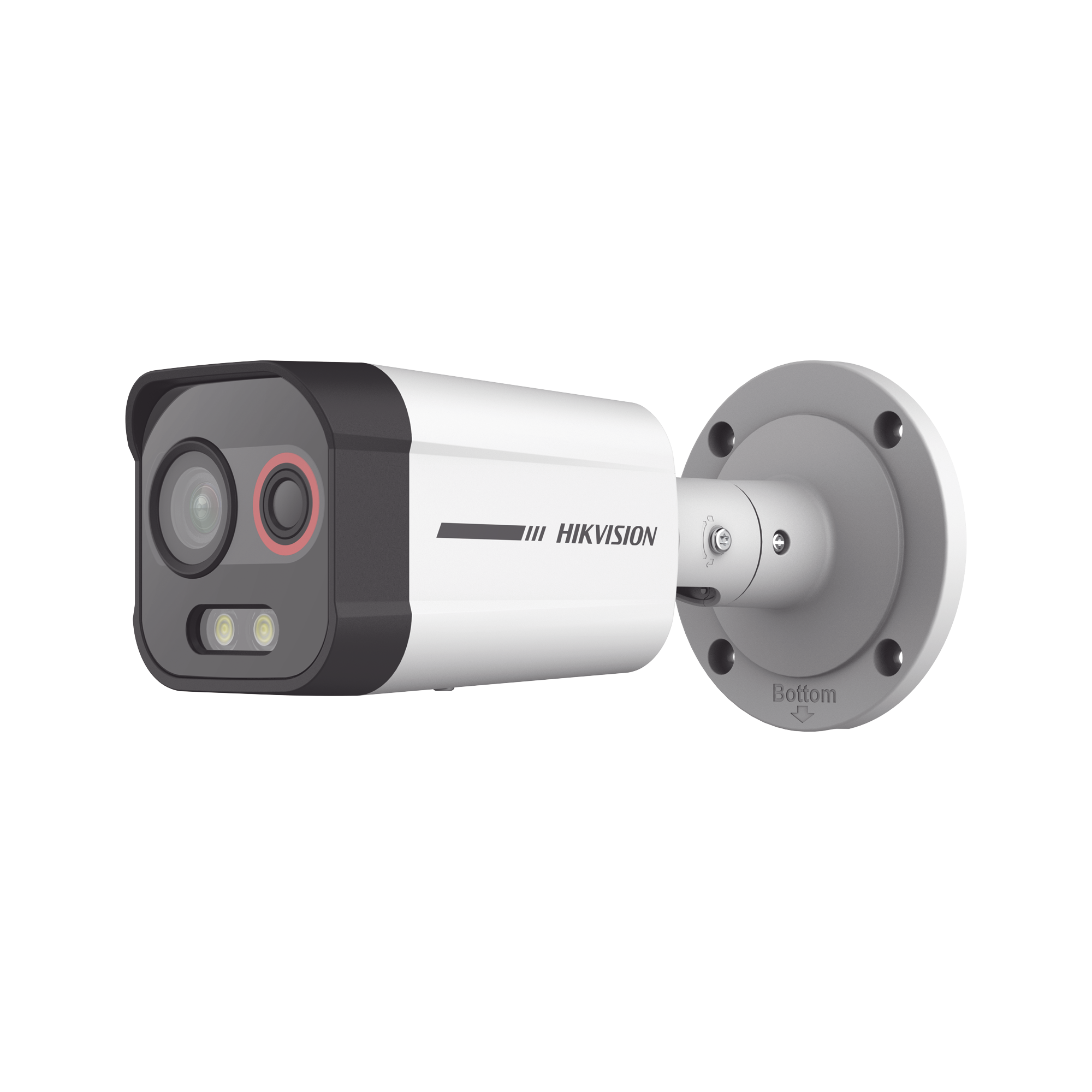 Bala IP Dual / Térmica 2.6 mm (96 x 72) / Óptico 6 mm (4 Megapixel) / Detección de Intrusión por VCA 30 mts /30 mts Luz Blanca / Exterior IP67 / PoE / Sirena y Luz Intermitente Integrada / Micro SD / ColorVu y ACUSENSE