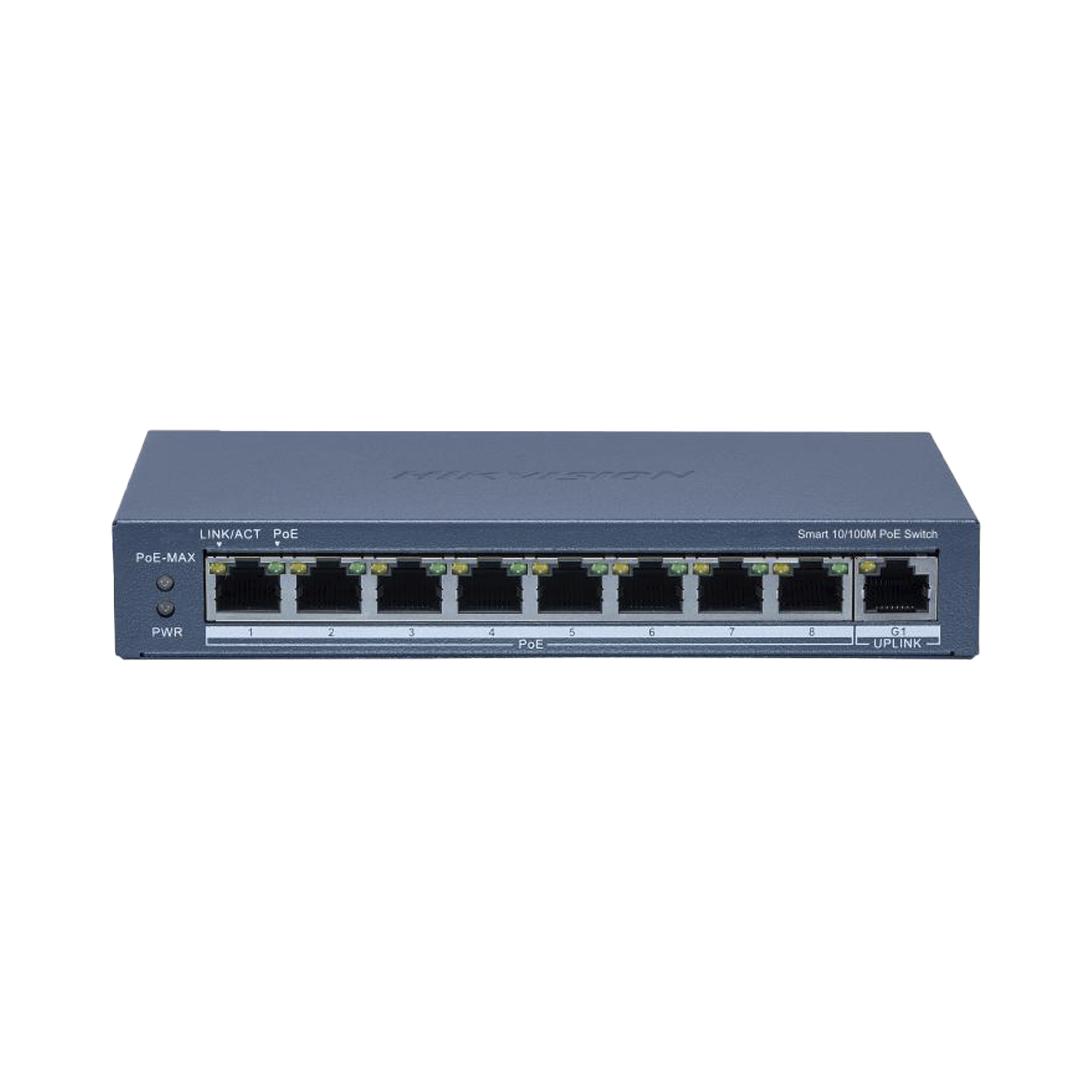 Switch PoE+ / Monitoreable / 8 Puertos 10/100 Mbps PoE+ / 1 Puerto 1000 Mbps Uplink /  Configuración Nube Hik-Partner Pro / Modo Extendido hasta 300 metros / 60 W