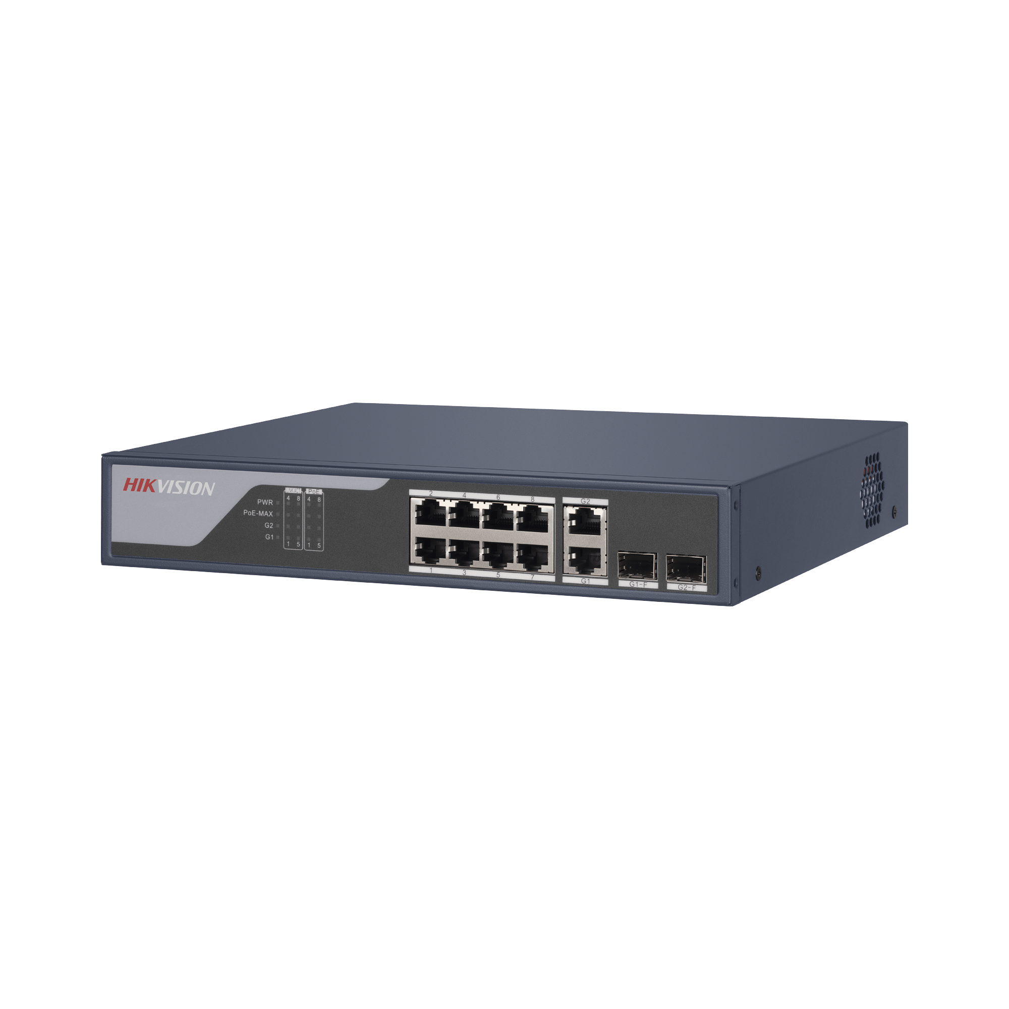 Switch PoE+ / Administrable / Uso en Rack / 8 Puertos 10/100 PoE+ /  2 Puertos 1000 Mbps Uplink  / 2 Puertos SFP / Configuración Nube desde Hik-PartnerPro / Modo Extendido hasta 300 Metros / 125 W