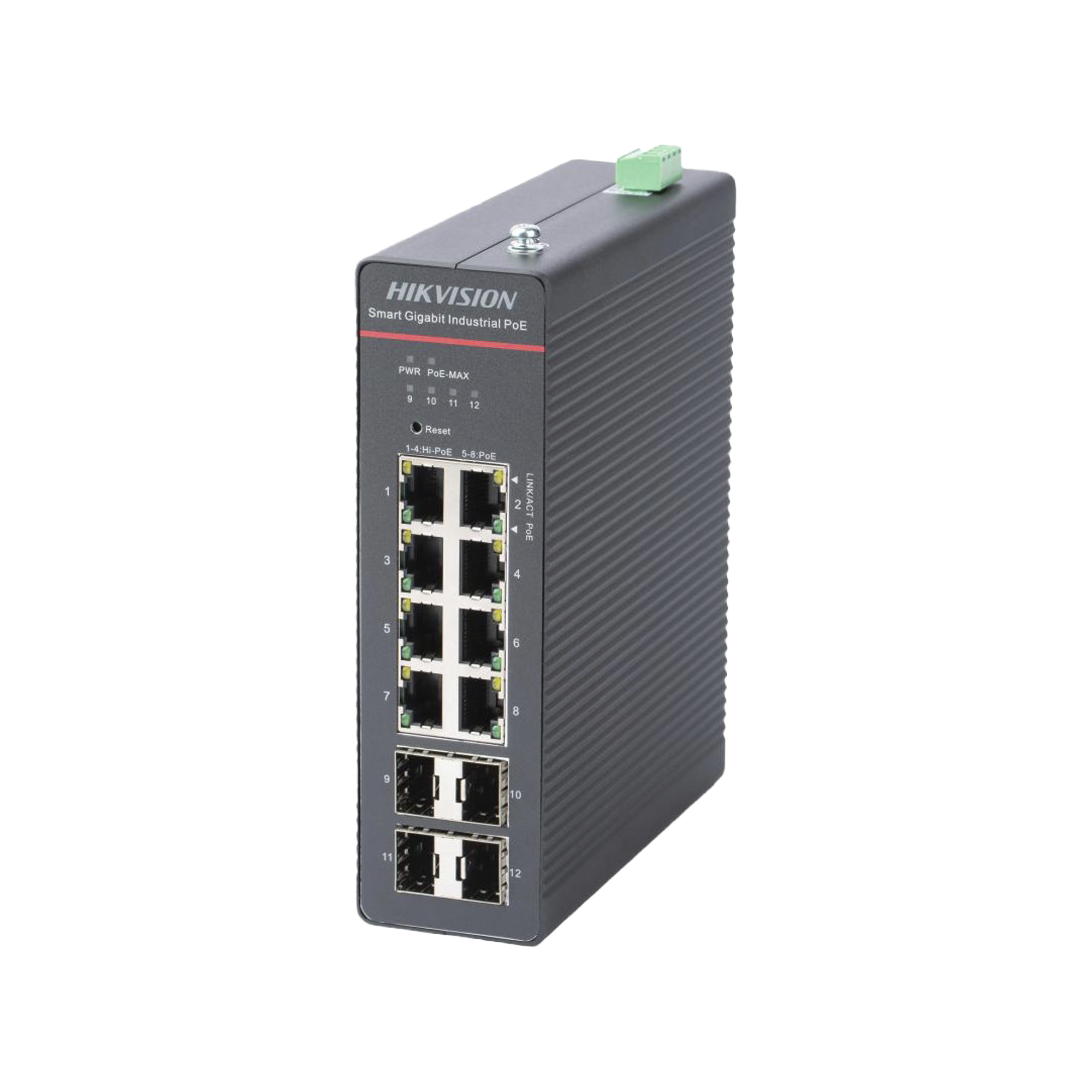 Switch Gigabit PoE+ / Industrial / Administrable / 4 Puertos Gigabit PoE+ (90 W) + 4 Puertos Gigabit PoE+(30 W) / 4 Puertos Gigabit SFP / 300 W Total / 48 a 57 VCD / Ideal para Proyectos / 300 Metros de Distancia