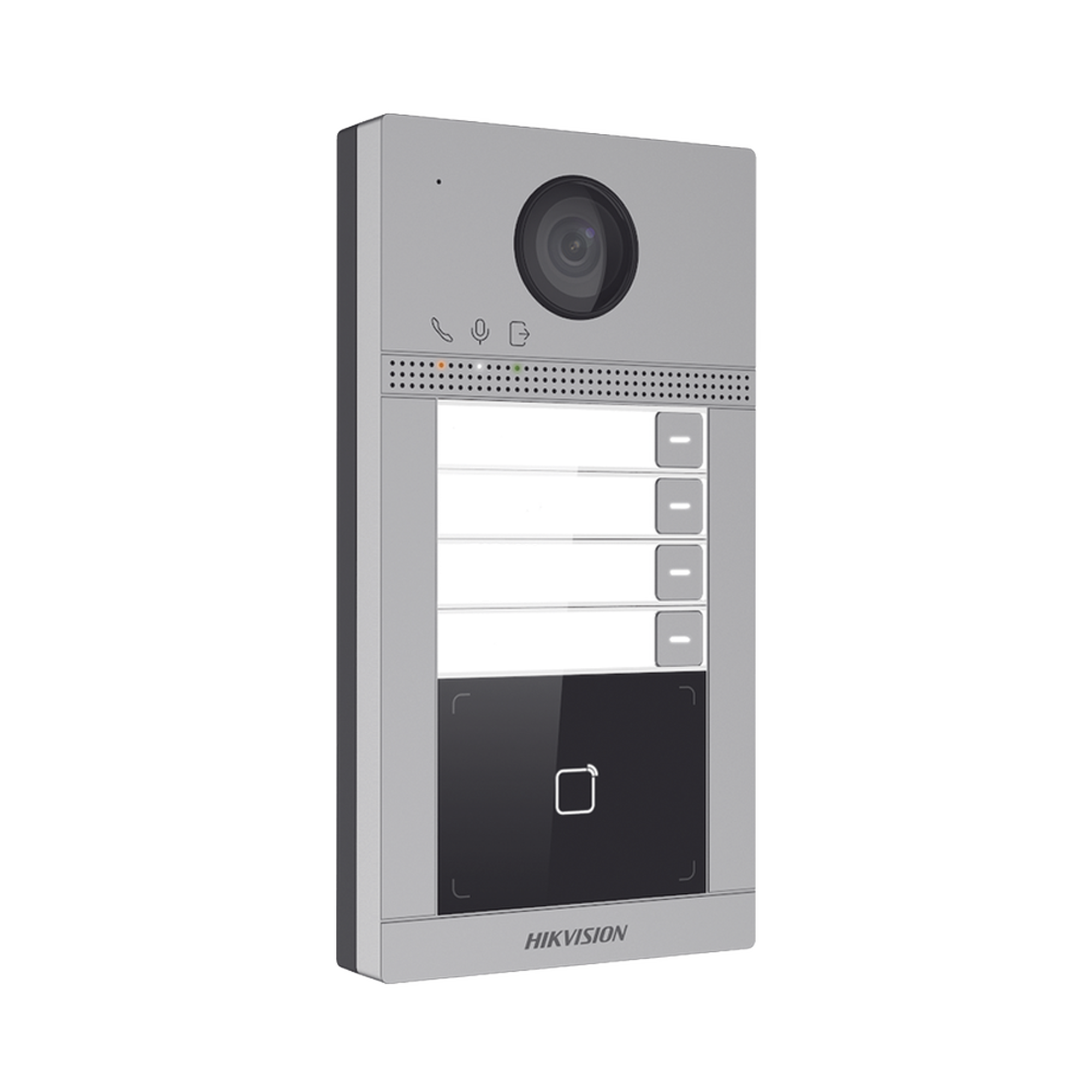 Videoportero IP 2 Megapixel / Llamada y Apertura Remota desde App Hik-Connect (Requiere monitor )/ PoE / Exterior IP65 + Antivandalico IK08 / 4 Departamento / Apertura con Tarjeta / Soporta 2 Puertas y hasta 6 Monitores