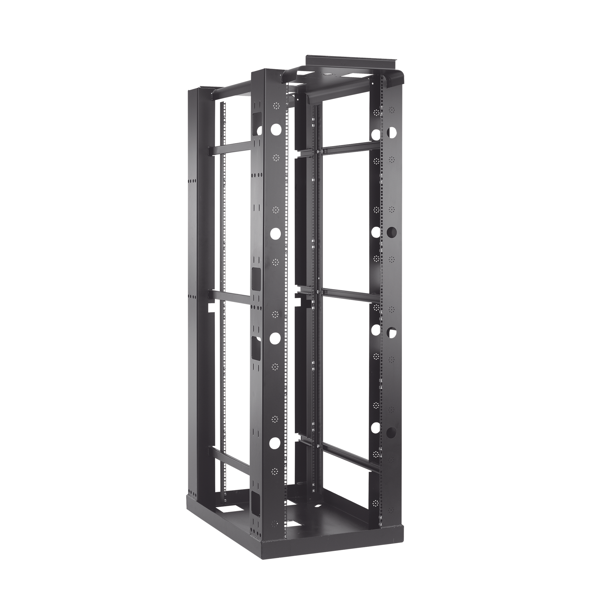 Rack de 4 Postes Sísmico, Estándar de 19 in, Rieles Con Orificio Para Tuerca Enjaulada, Fabricado en Acero, 45 Unidades de Rack, Color Negro