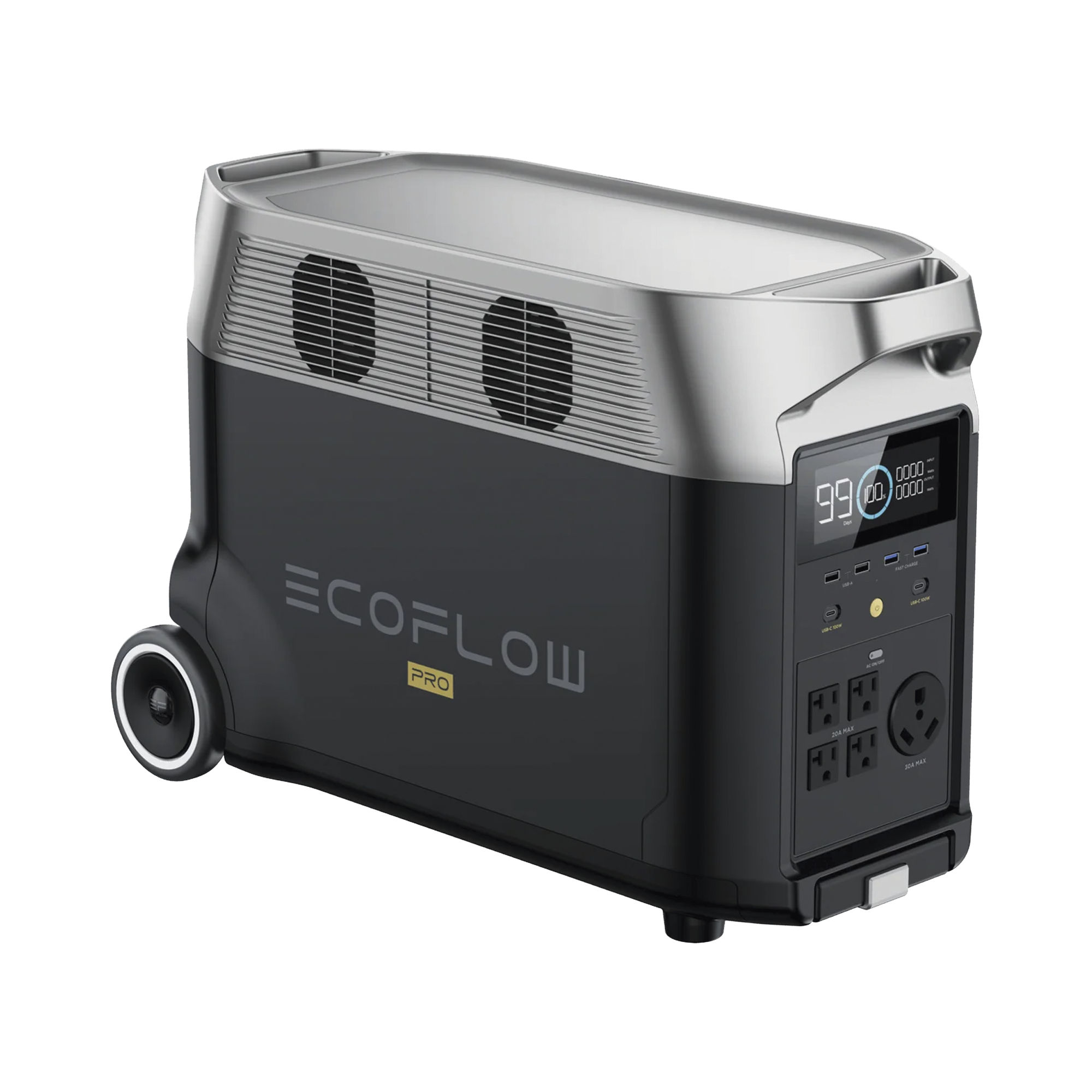 Estación de Energía Portátil DELTA PRO 3600Wh Litio LFP / 5 AC 3600W (7200W Pico) / 2 USB-C 200W / Capacidad para Aumentar Respaldo / Cargador de Coche 10A a 12.6V / Conectividad WiFi y Bluetooth (App) / Carga Solar 1600W Max.